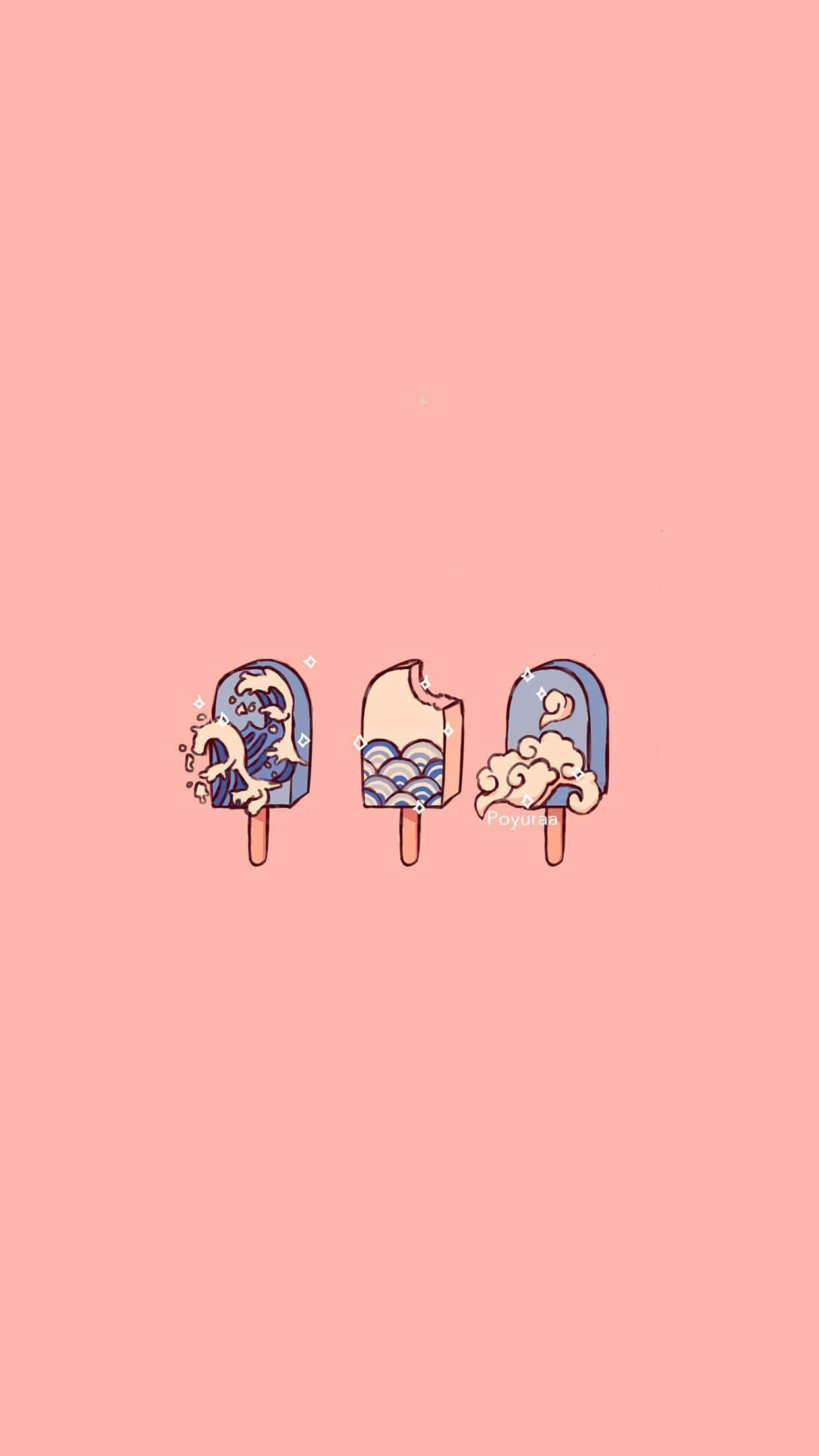 Kawaii Japanese Wave Popsicles, wave patterns, soft pink background, Full HD Phone Wallpaper