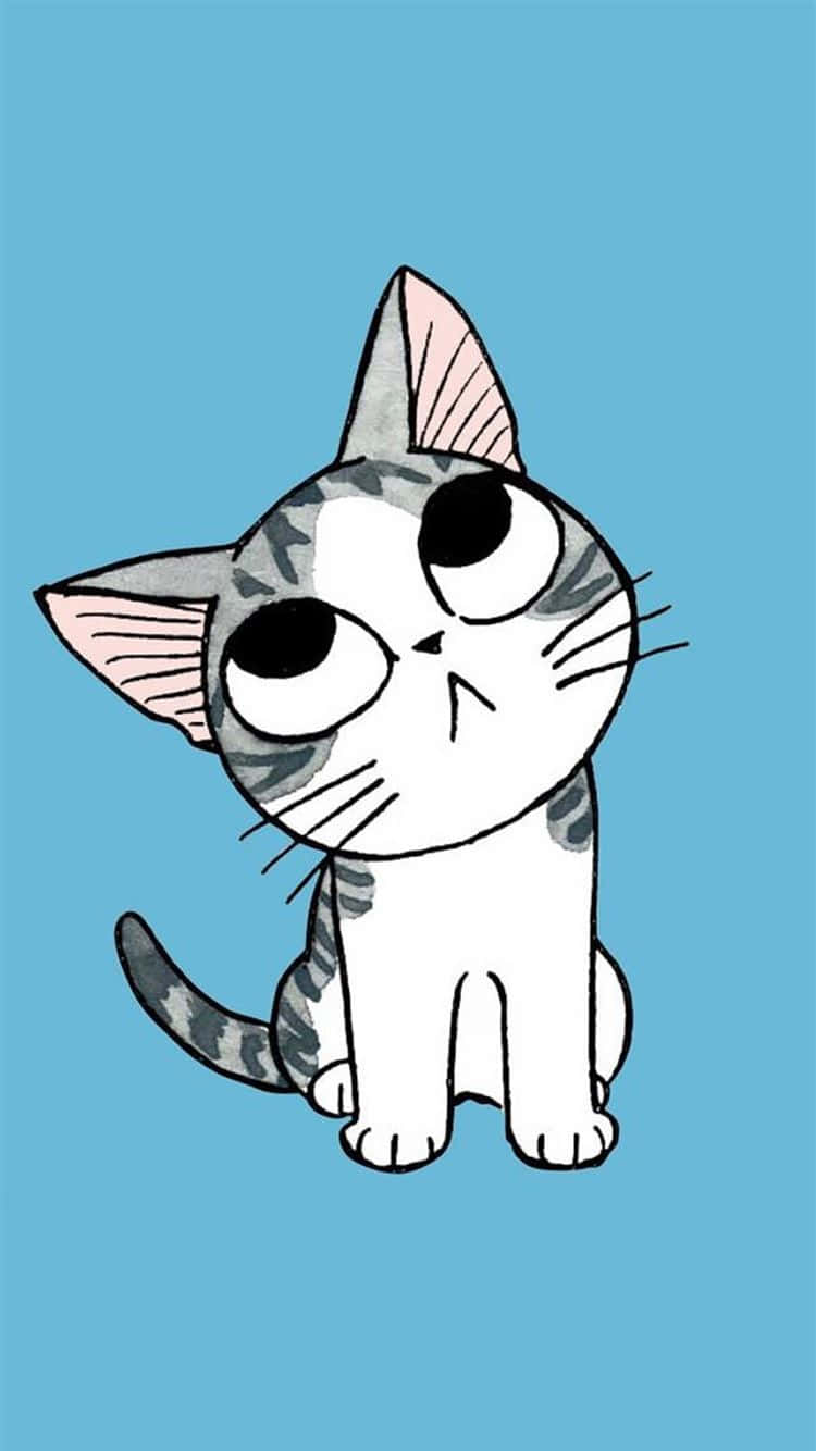 cartoon tabby kitten, big round eyes, solid blue background, HD Phone Wallpaper