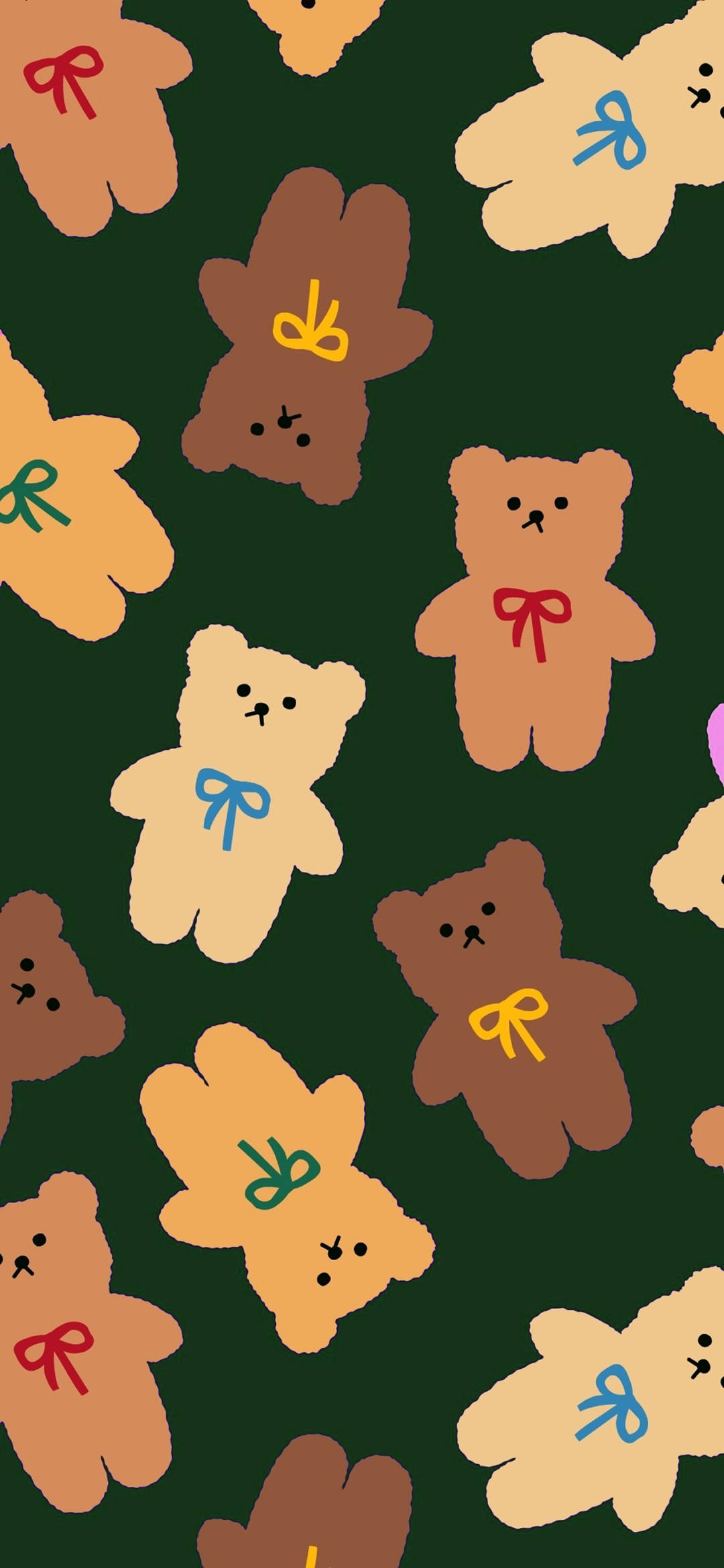 cute bear pattern, green background, cartoon teddy bears, Full HD Phone Wallpaper