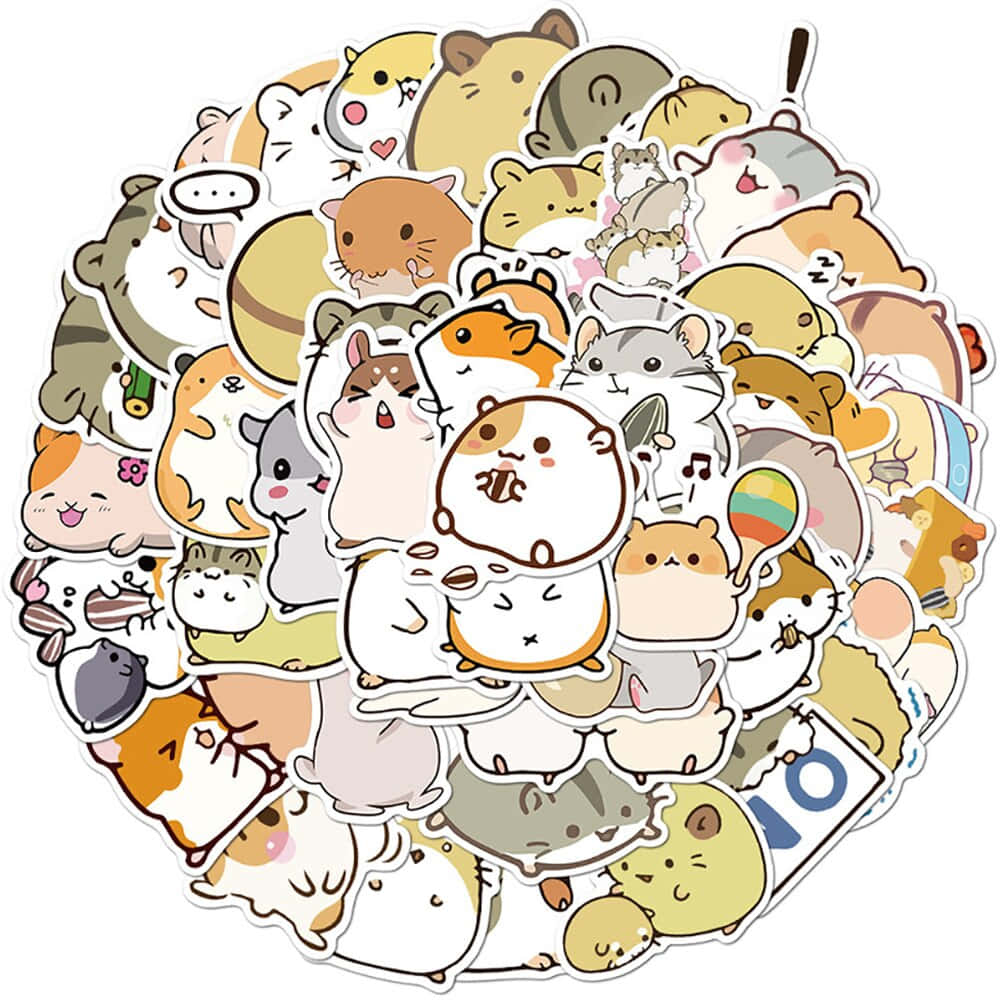 kawaii animal collection, cartoon hamster stickers, various poses, SD Desktop Wallpaper