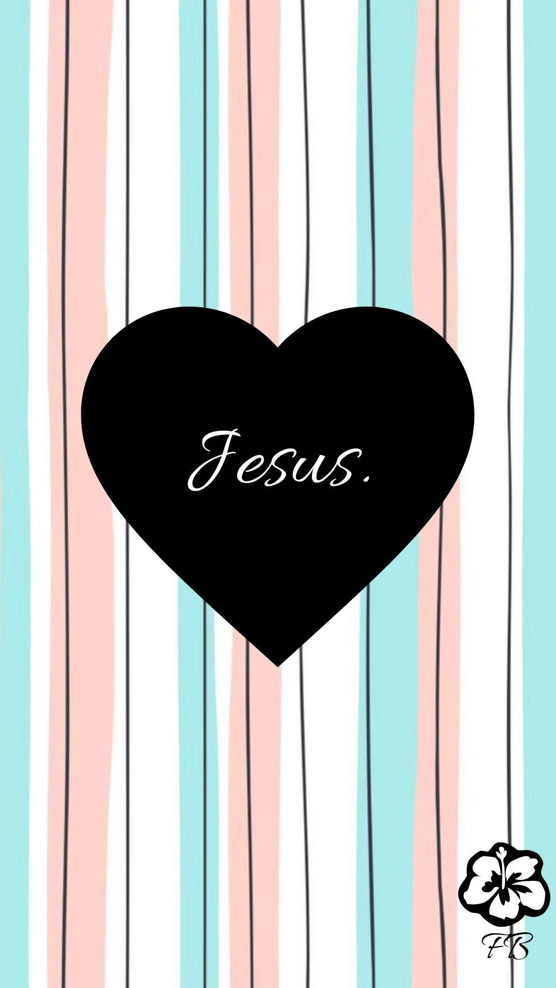 Cute Jesus, blue pink stripes, black heart, Full HD Phone Wallpaper