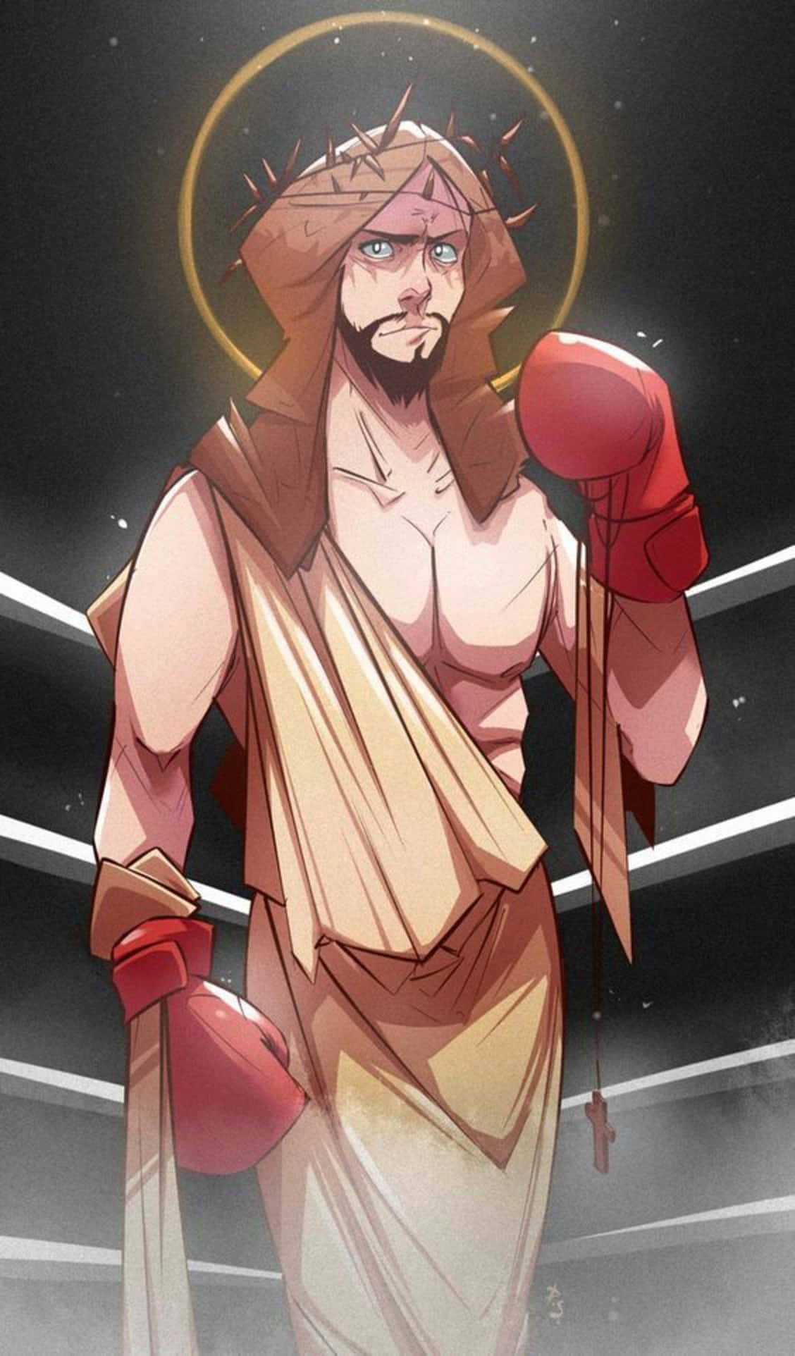 Jesus, crown of thorns, red boxing gloves, Full HD Phone Wallpaper