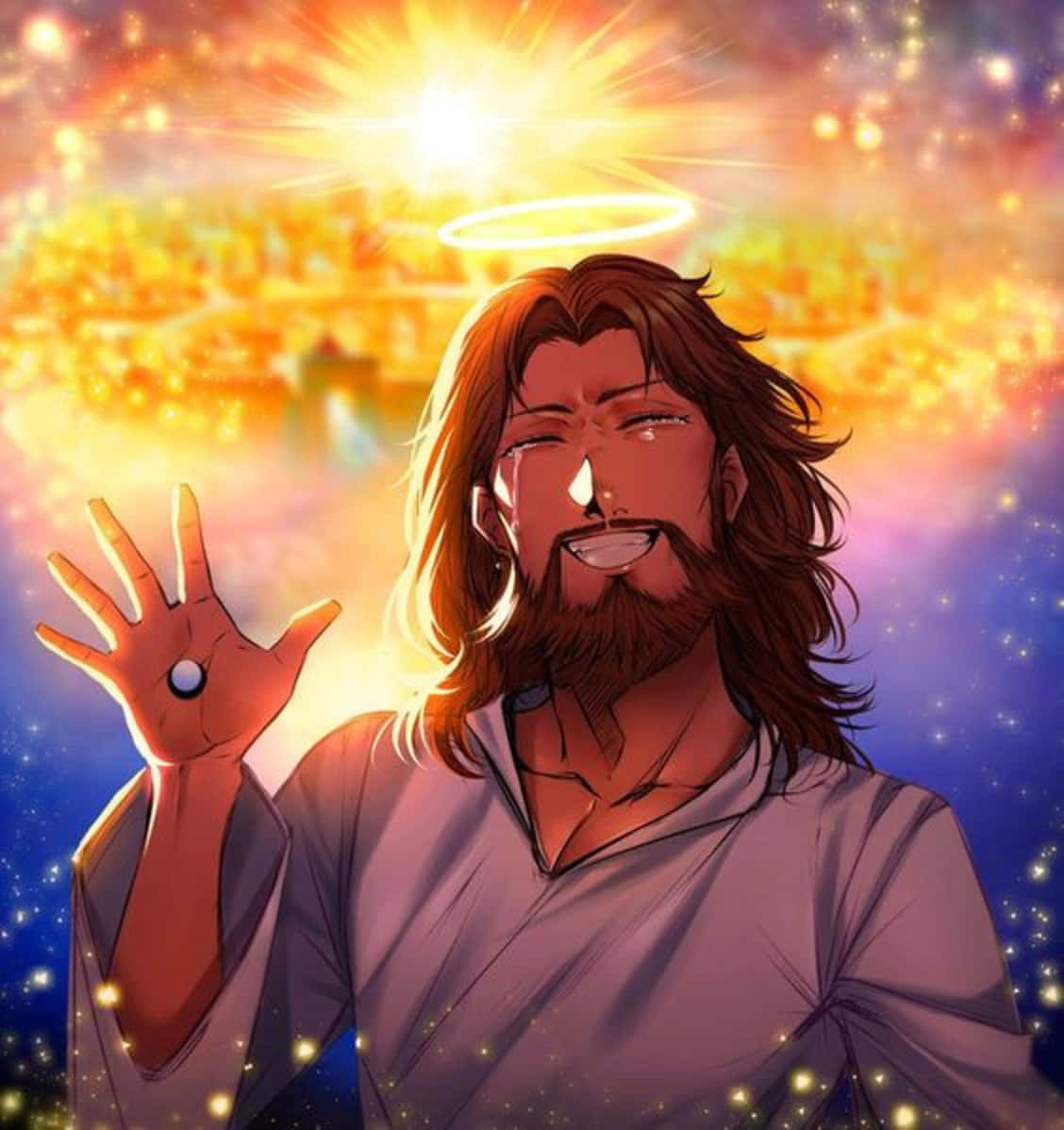 Cool Jesus, anime-style, halo, SD Phone Wallpaper