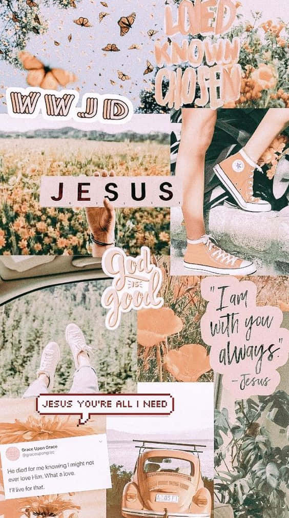 Jesus, butterflies, flowers, SD Phone Wallpaper