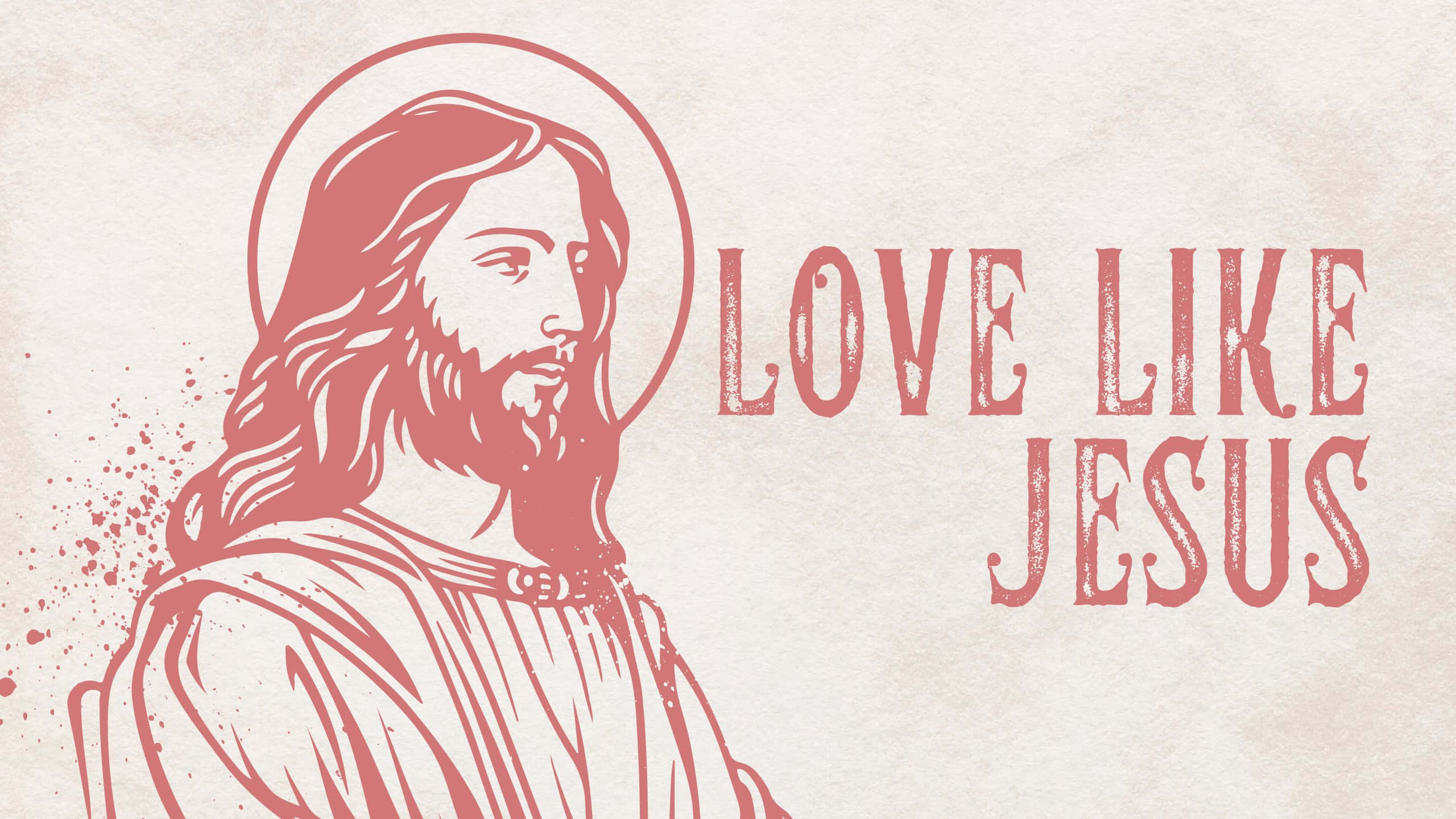 Love Like Jesus, red illustrated portrait, halo, 2K Desktop Wallpaper