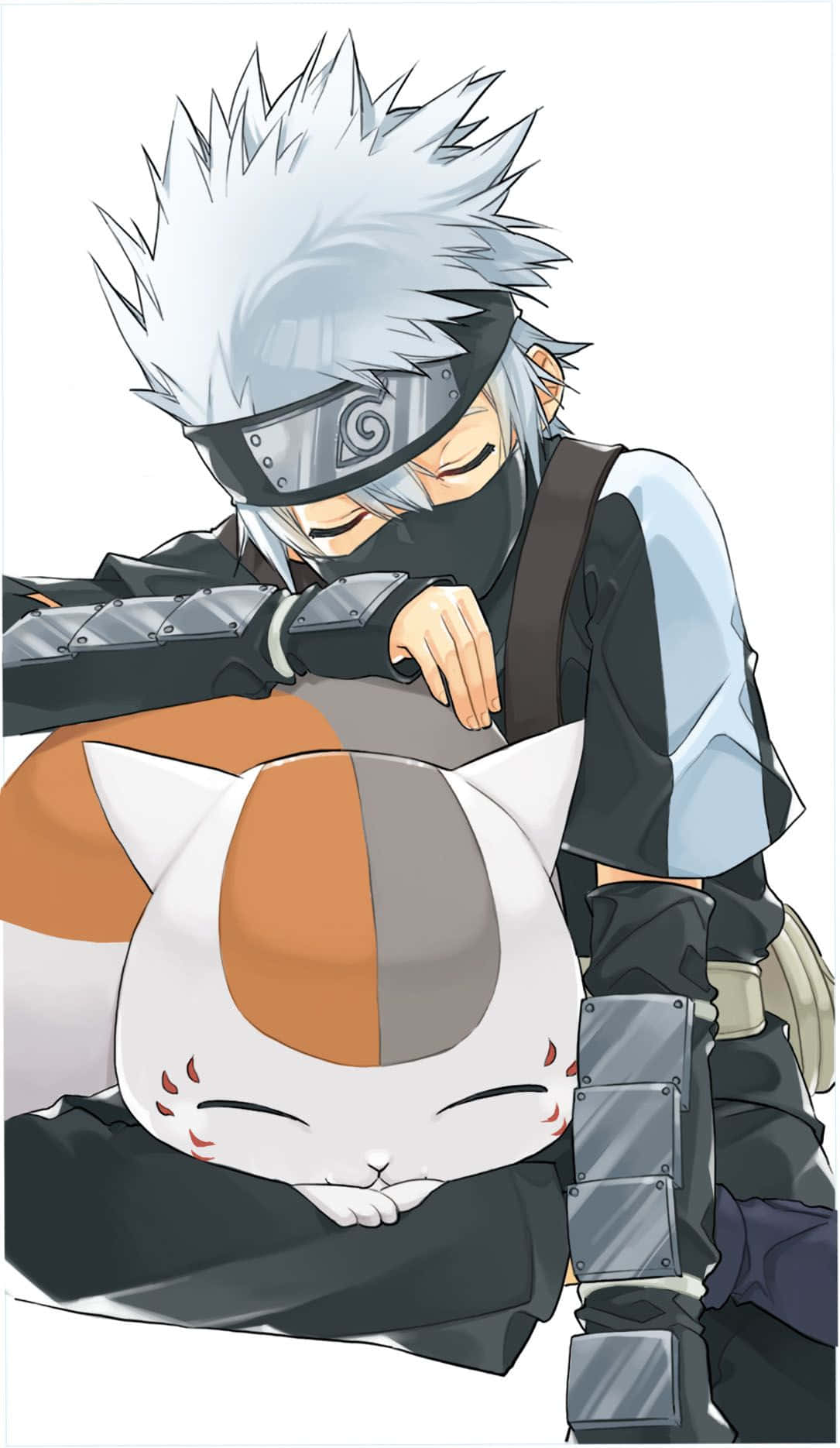 Kakashi, spiky silver hair, orange and white cat, HD Phone Wallpaper