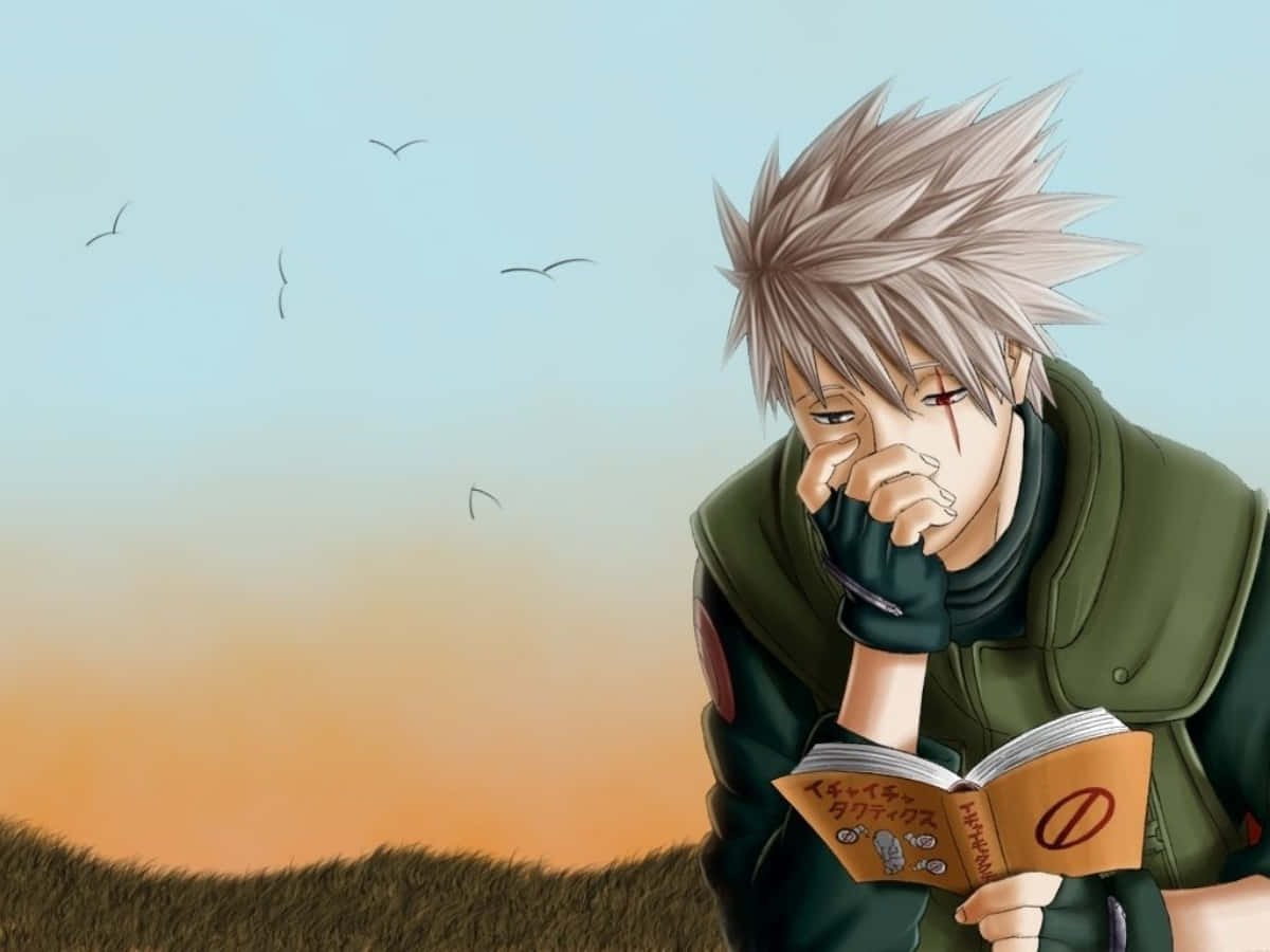 Cute Kakashi, spiky silver hair, sunset sky, SD Desktop Wallpaper