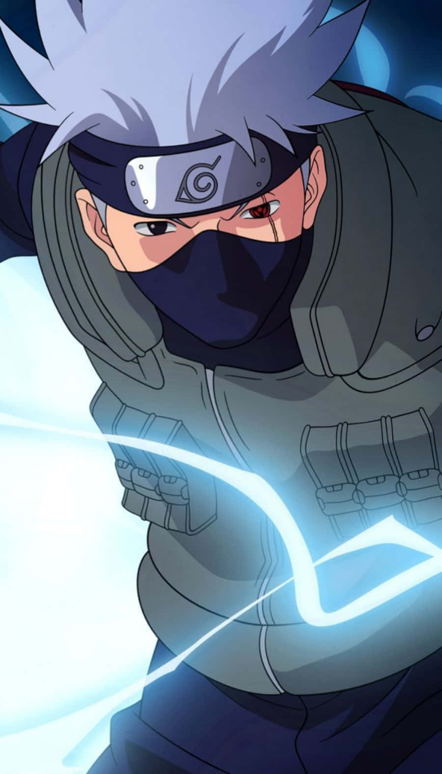 Cute Kakashi, silver-haired anime ninja, red eye, HD Phone Wallpaper
