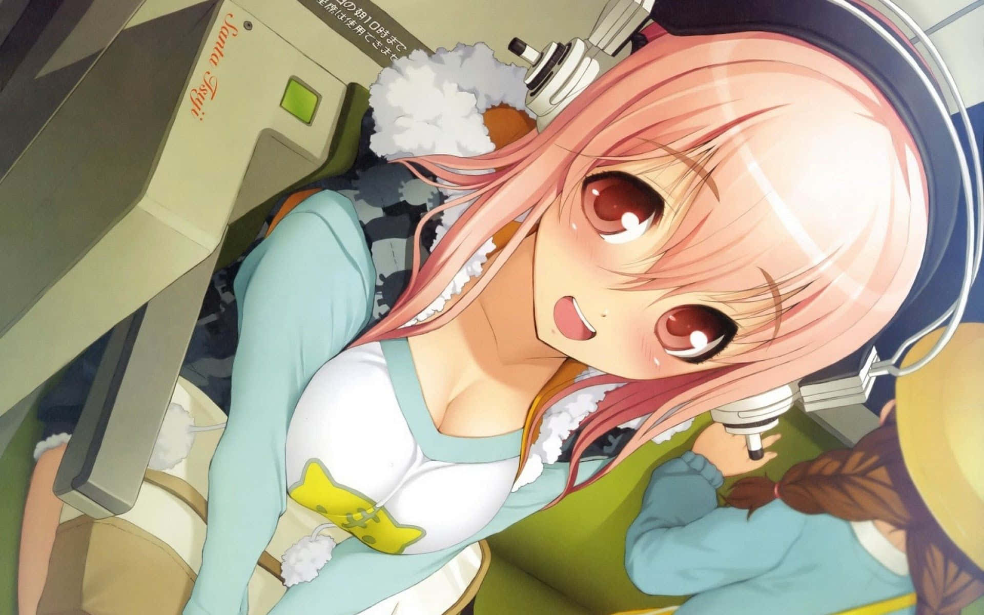 kawaii anime girl, pink-haired, maid outfit, Full HD Desktop Wallpaper