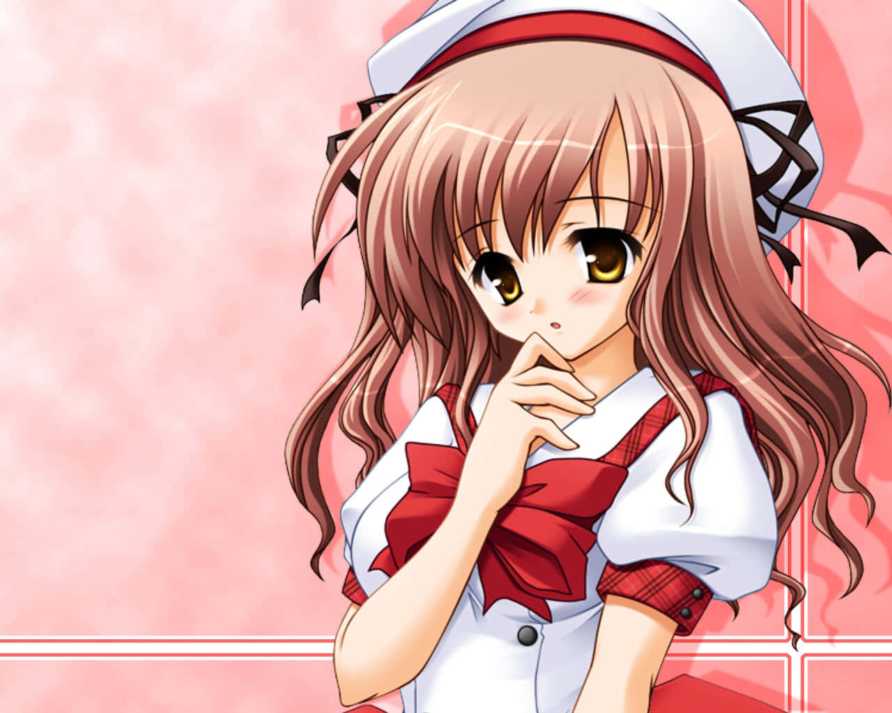 kawaii anime girl, long brown hair, golden eyes, HD Desktop Wallpaper