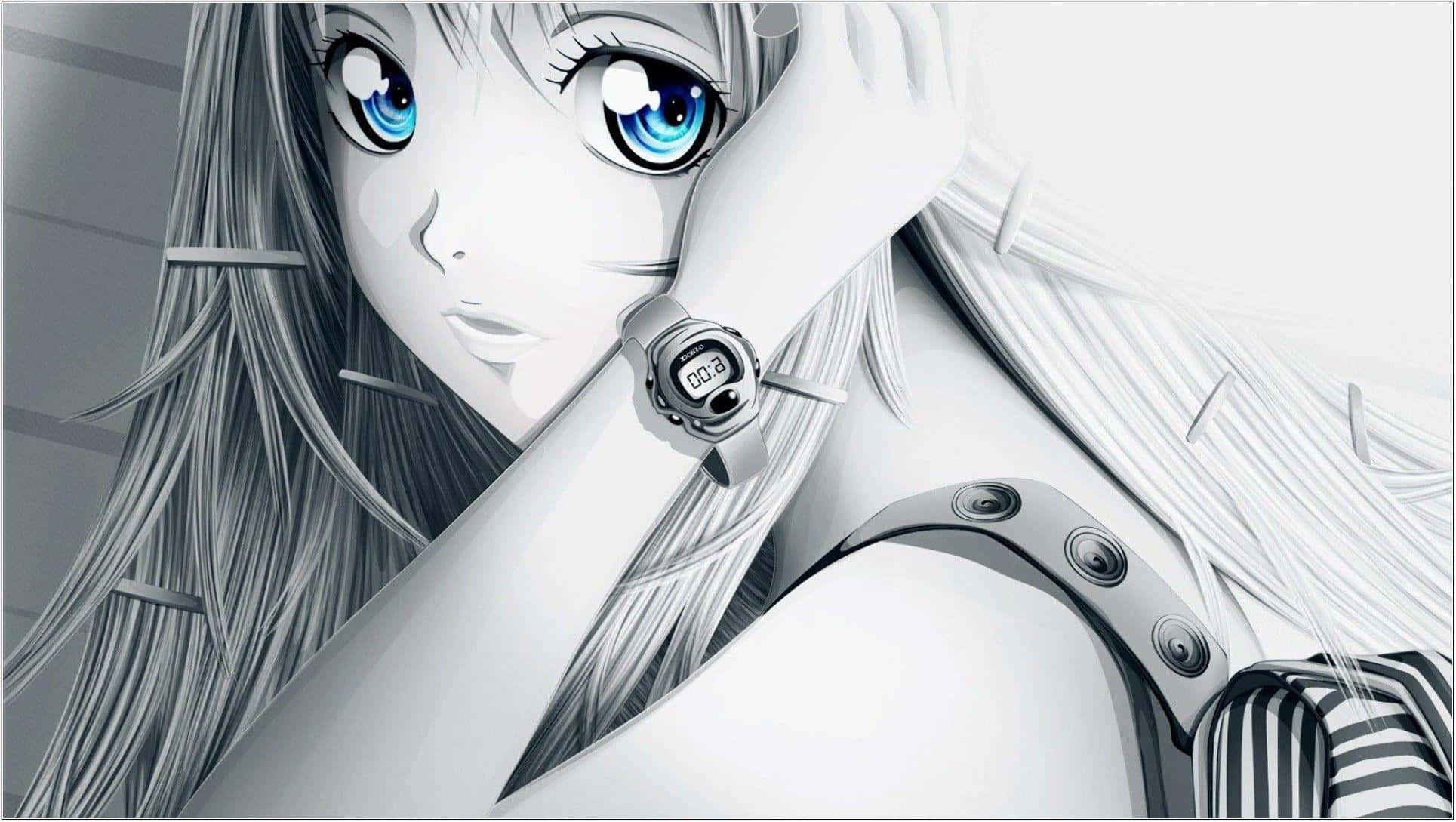 kawaii anime girl, blue eyes, silver hair, Full HD Desktop Wallpaper
