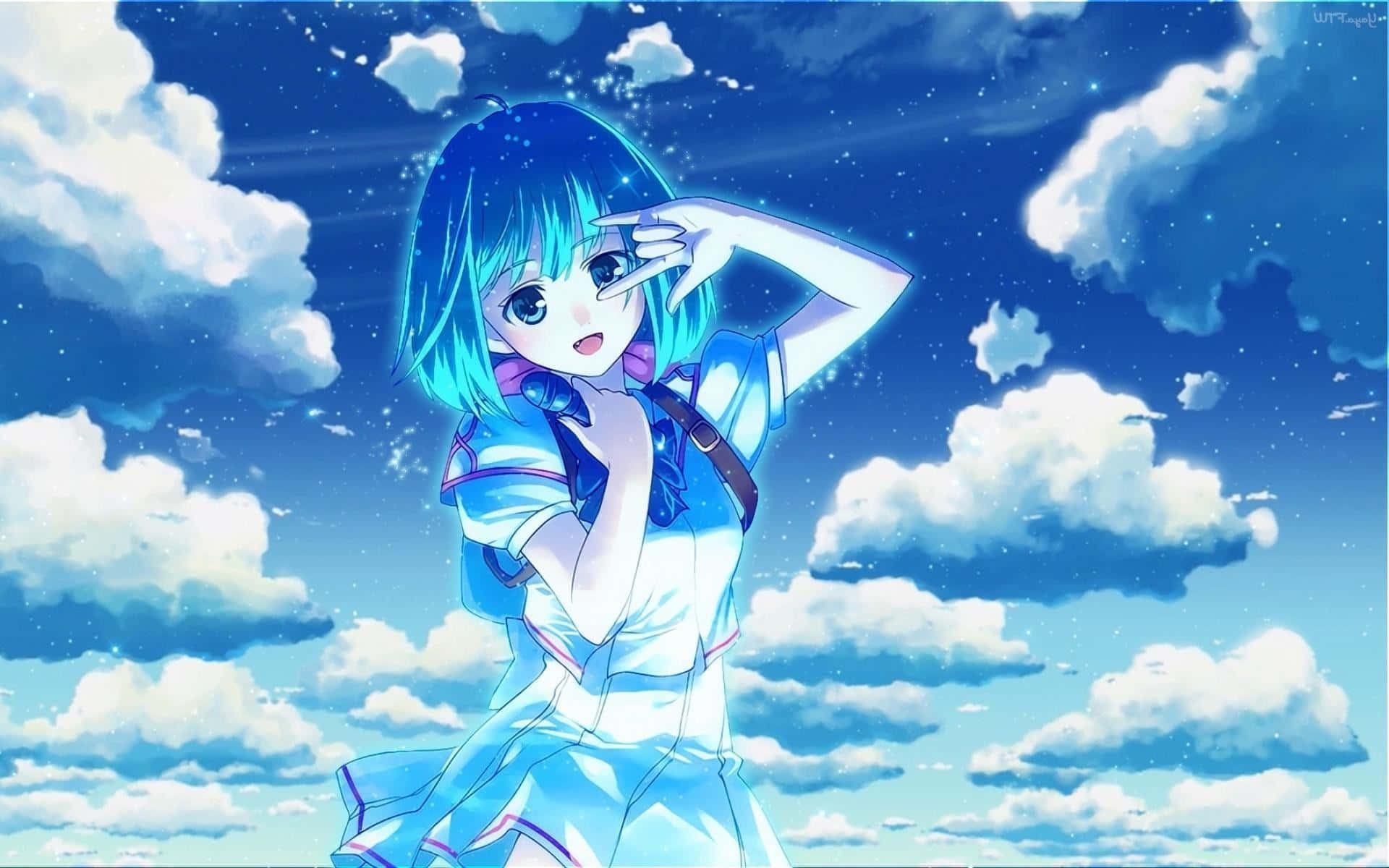 kawaii anime girl, blue hair, school uniform, Full HD Desktop Wallpaper