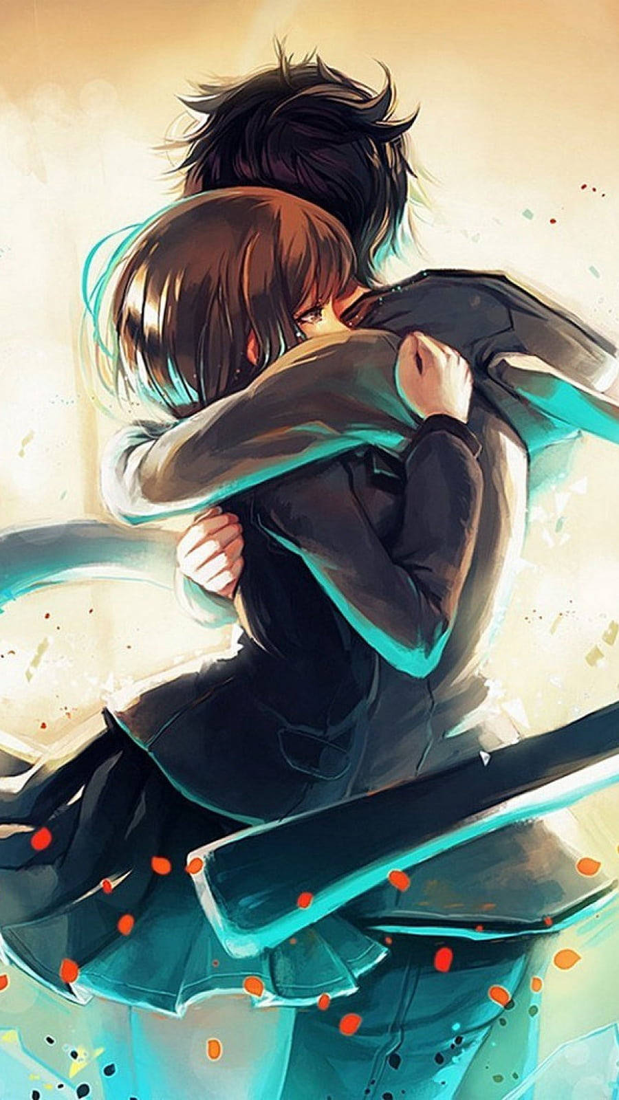 kawaii anime character, cherry blossom background, teal and orange accents, HD Phone Wallpaper