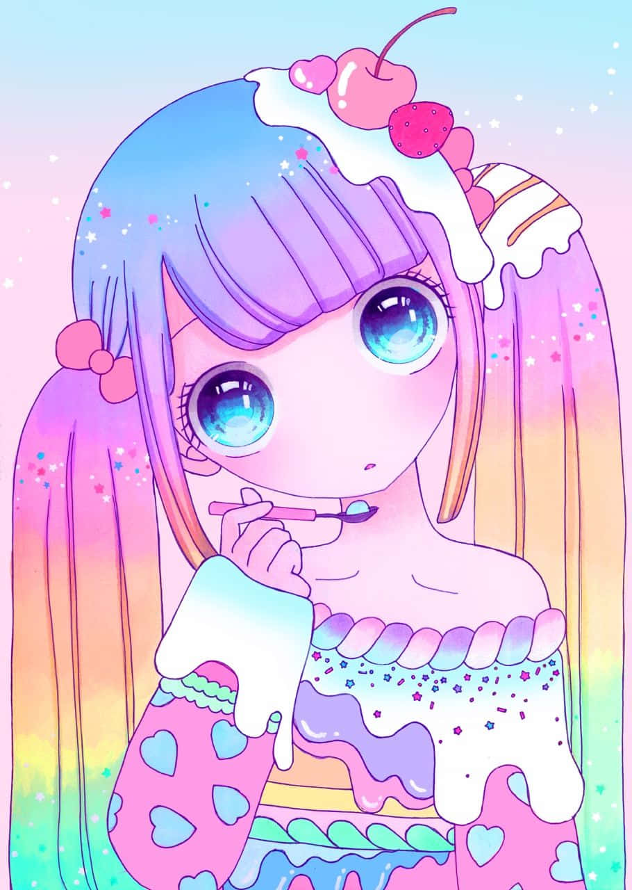 cute kawaii anime girl, pastel hair, oversized eyes, HD Phone Wallpaper