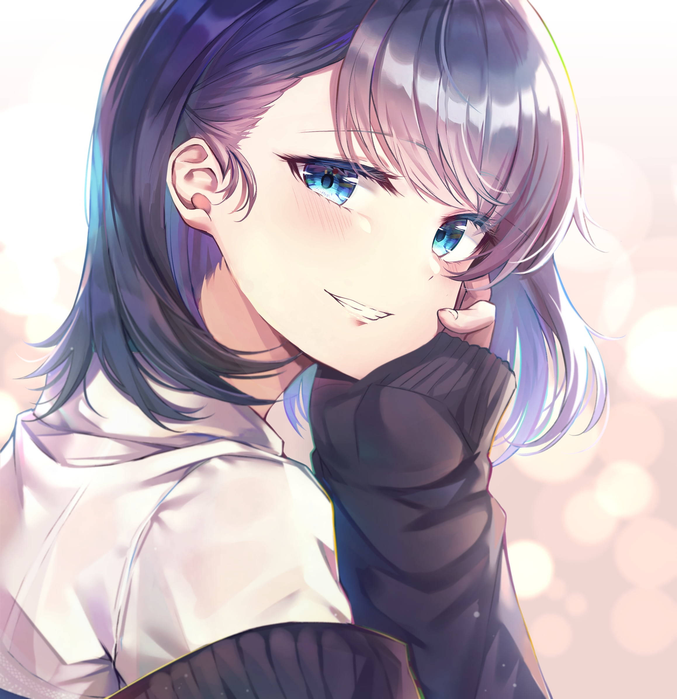 cute kawaii anime girl, purple hair, blue eyes, Full HD Phone Wallpaper