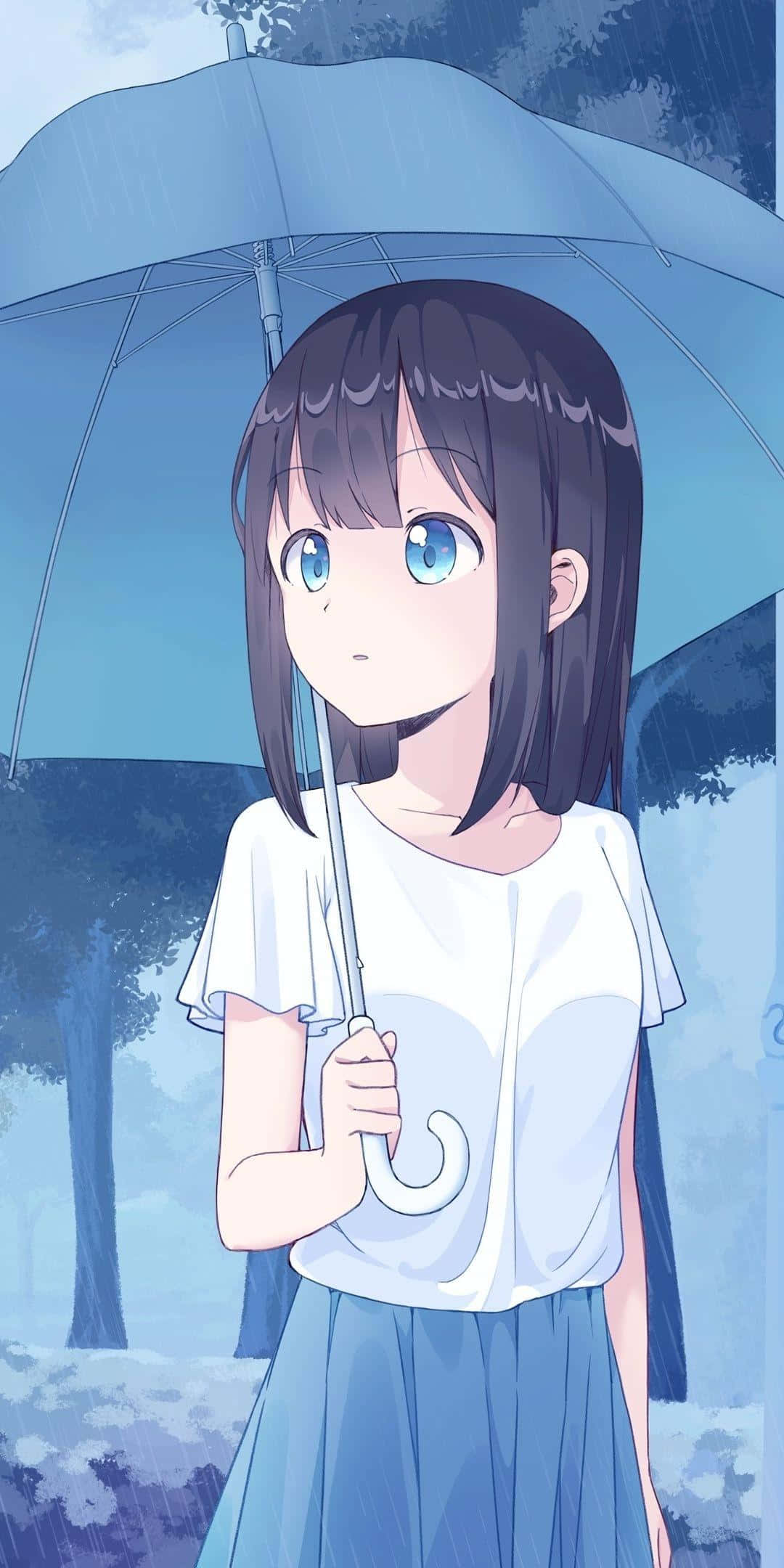 Cute Kawaii Anime Girl, blue eyes, dark hair, Full HD Phone Wallpaper