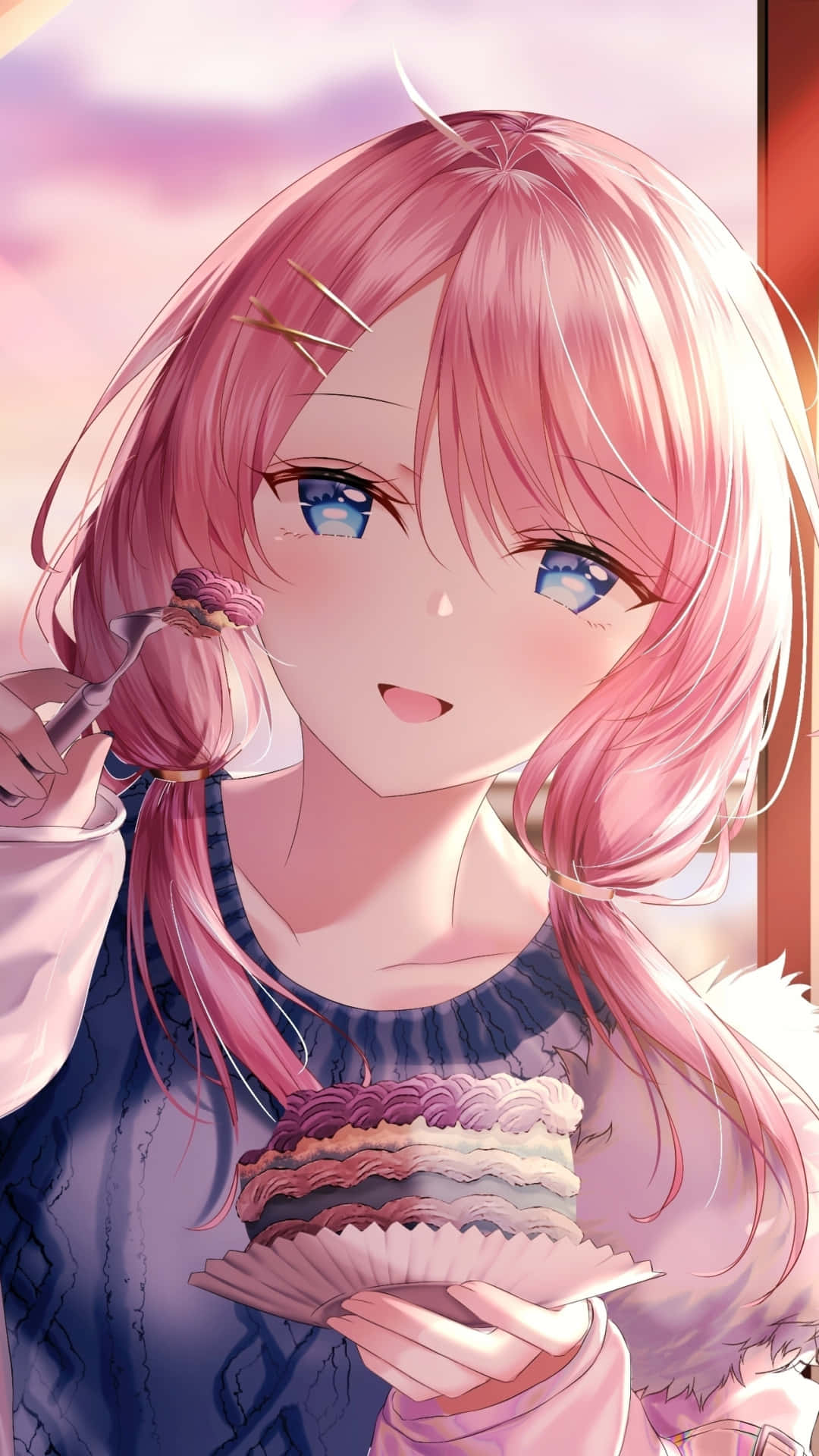 Cute Kawaii Anime Girl, pink hair, blue eyes, Full HD Phone Wallpaper