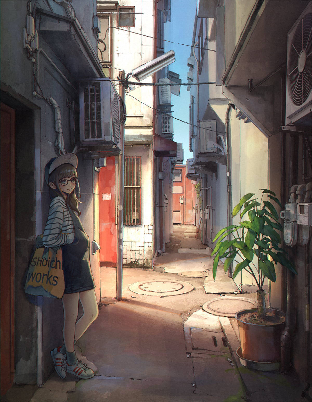 Cute Kawaii Anime, young anime girl, sunlit urban alleyway, HD Phone Wallpaper