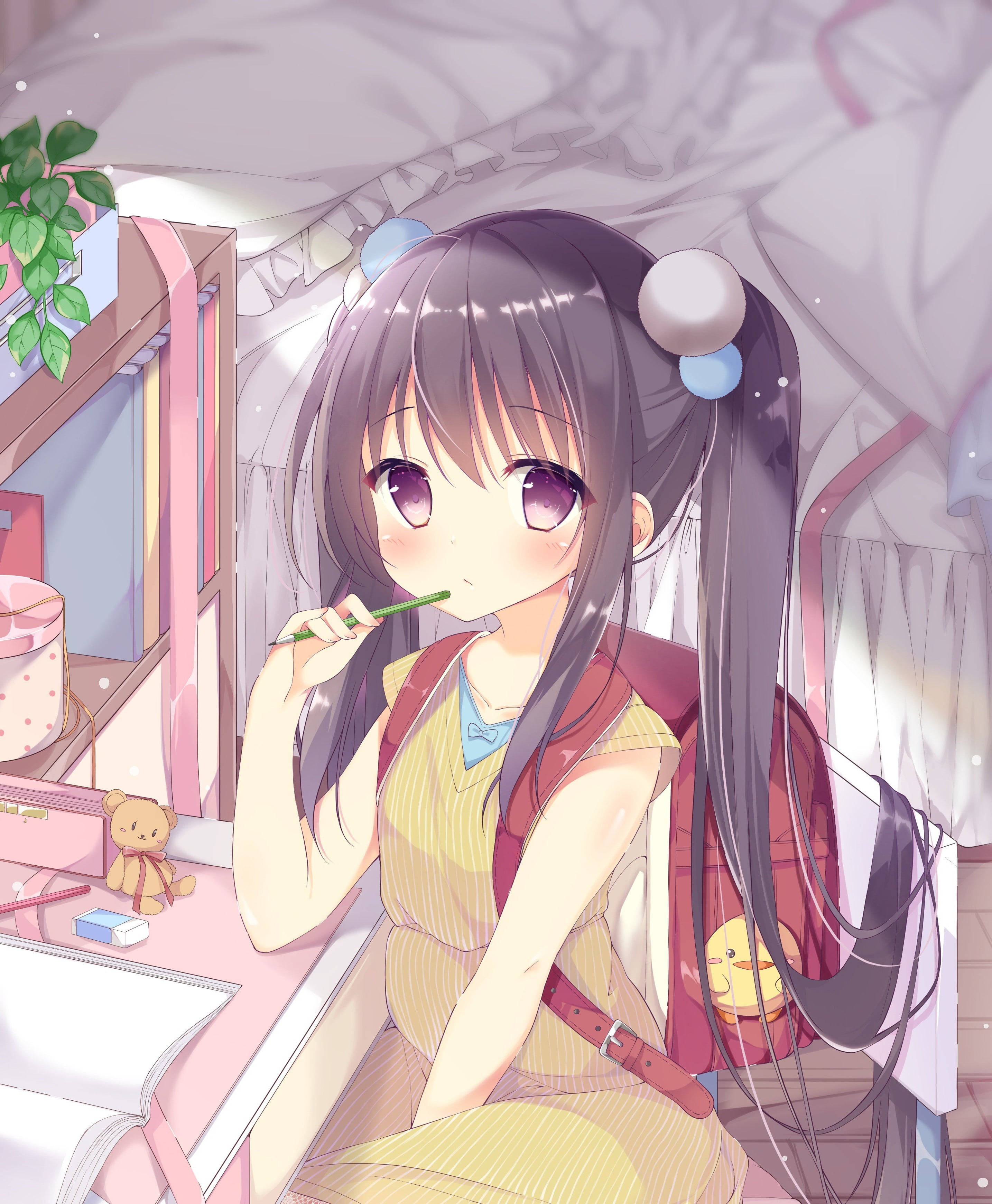 cute kawaii anime, anime girl, purple eyes, 2K Phone Wallpaper