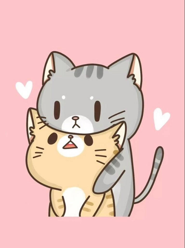 cute kawaii cat, cartoon cats, soft pink background, SD Phone Wallpaper