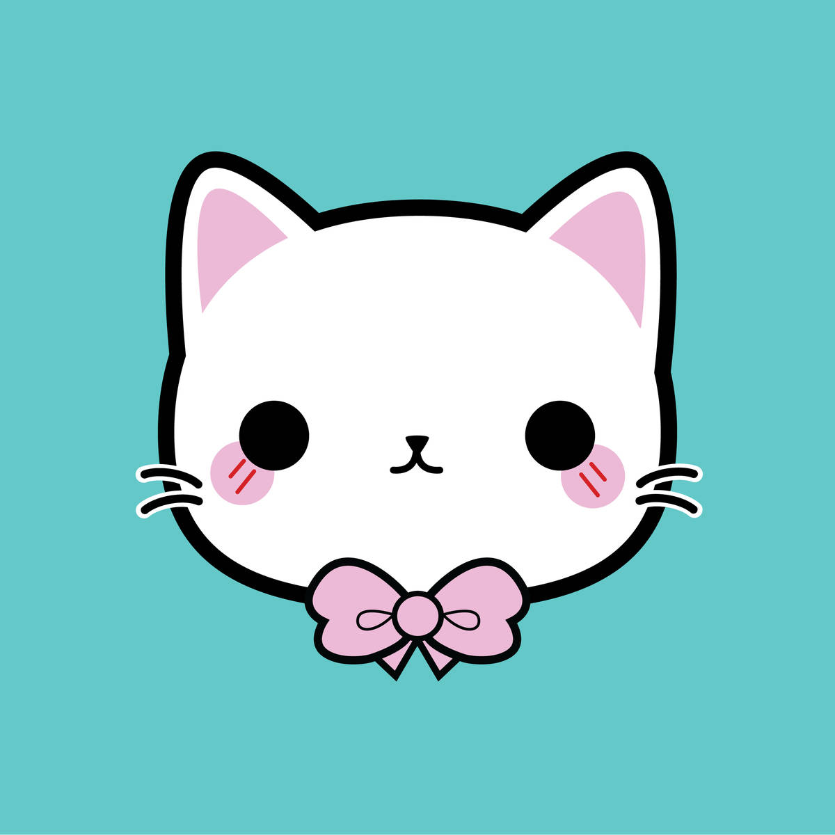cute kawaii cat, pink bow, white cartoon cat, SD Desktop Wallpaper