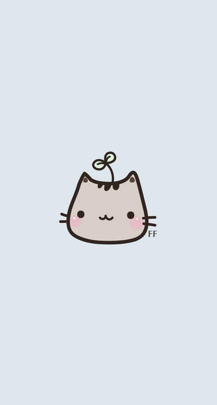 cute kawaii cat head, small sprout, soft blue background, HD Phone Wallpaper