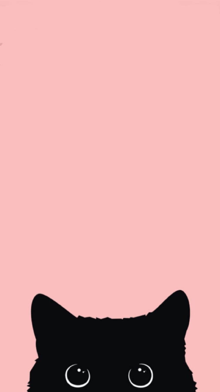 cute kawaii cat, pink, black cat silhouette, HD Phone Wallpaper