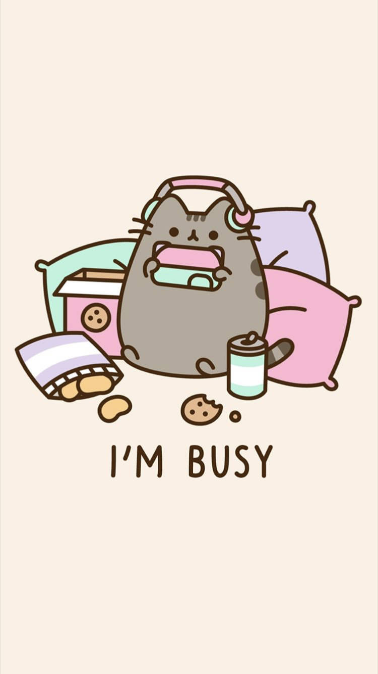Cute Kawaii Cat, gray cartoon cat, headphones, HD Phone Wallpaper