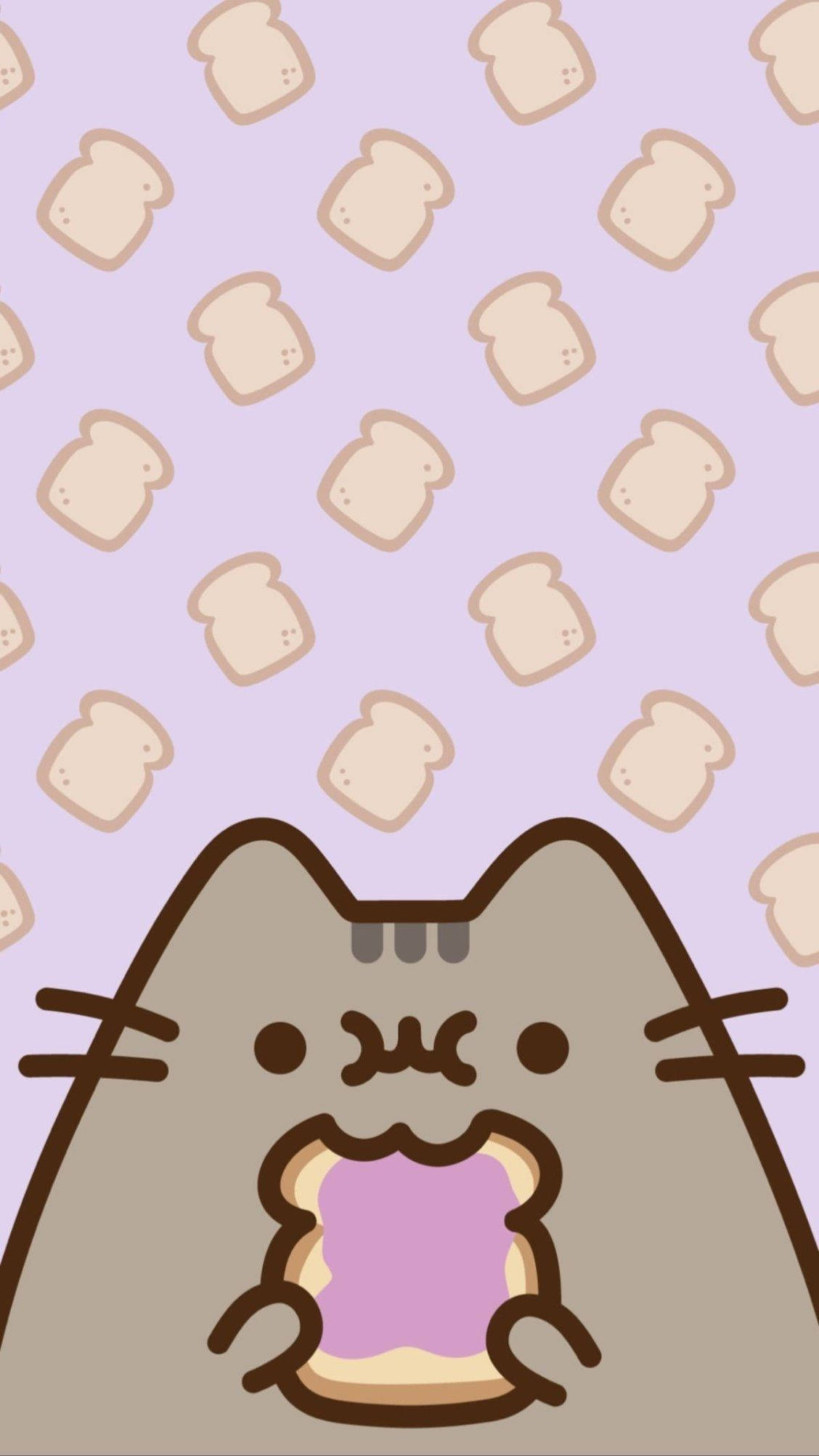 Cute Kawaii Cat Bread, cartoon cat, wide open mouth, Full HD Phone Wallpaper