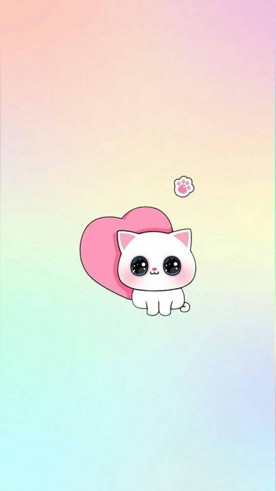 kawaii cute girly cat, white cartoon cat, big eyes, SD Phone Wallpaper