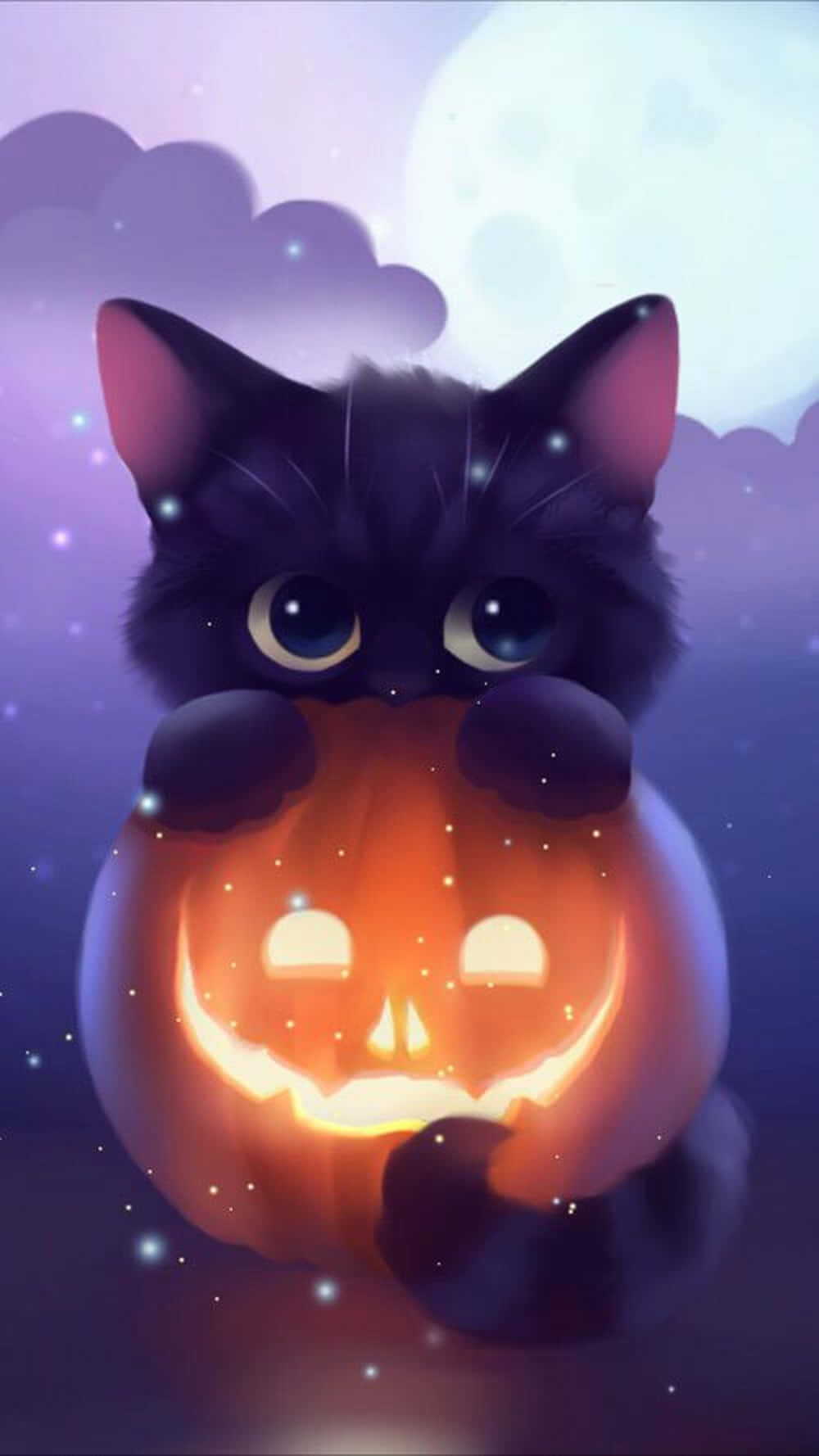 kawaii anime cat, fluffy black kitten, big eyes, HD Phone Wallpaper