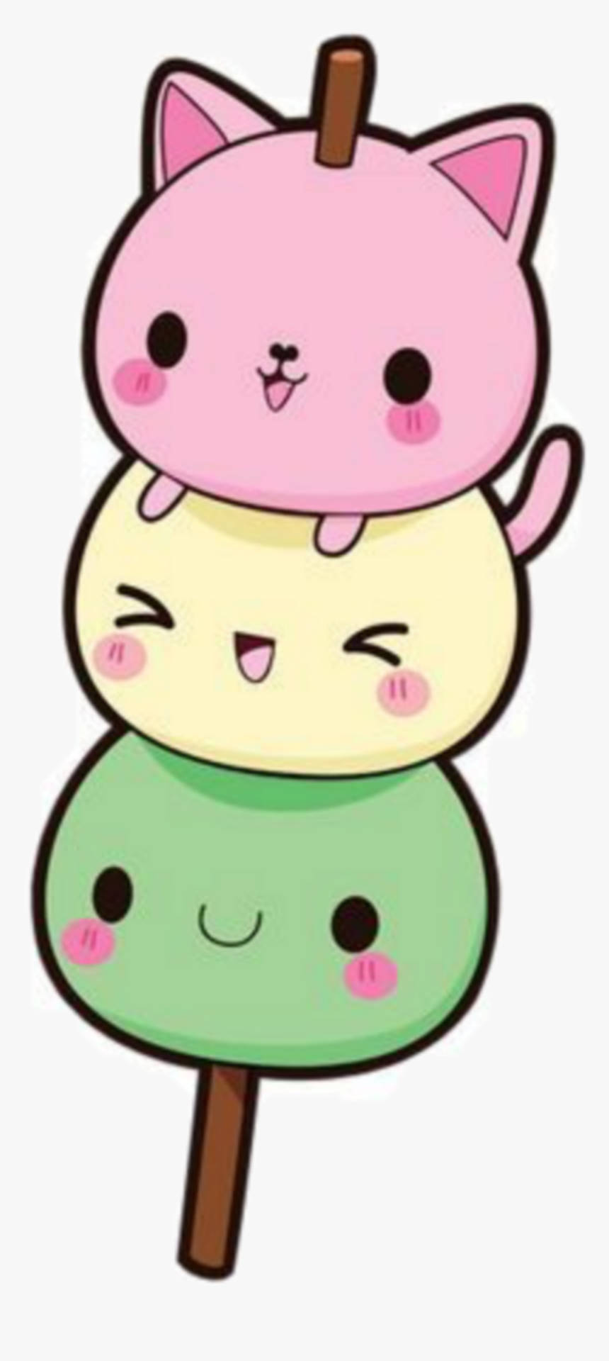 kawaii cat faces, dango dessert, pink yellow and green layers, Full HD Phone Wallpaper