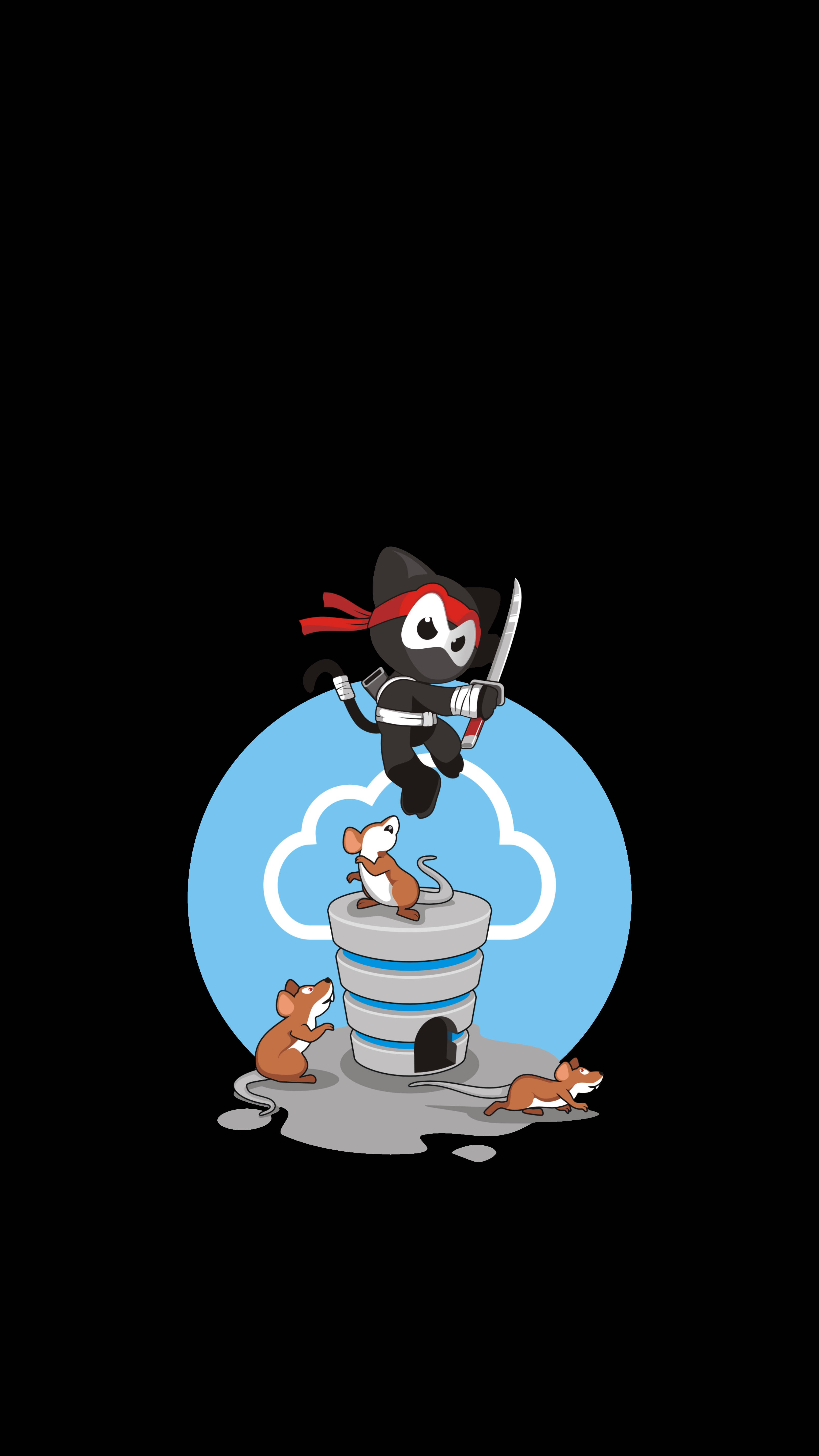 ninja cat, sword, trash can, 5K Phone Wallpaper
