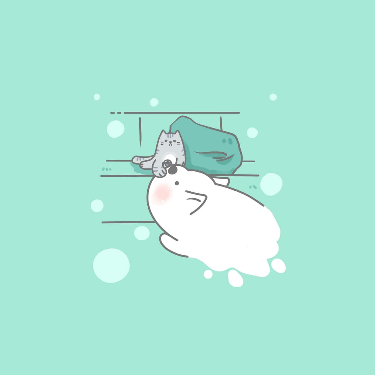 cute kawaii ipad, gray cat, teal pillow, HD Desktop Wallpaper