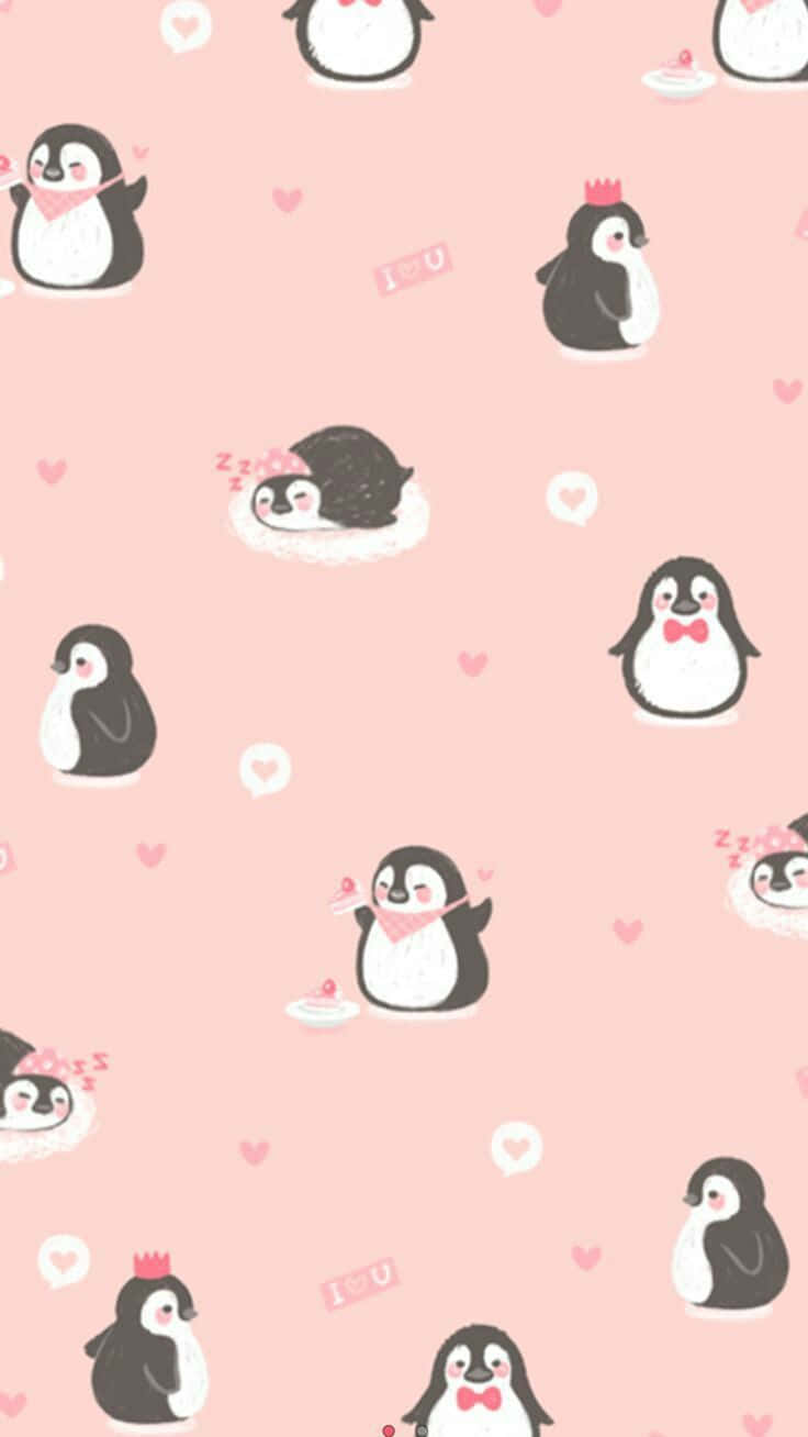 Cute Kawaii iPad, cartoon penguins, love-themed poses, HD Phone Wallpaper