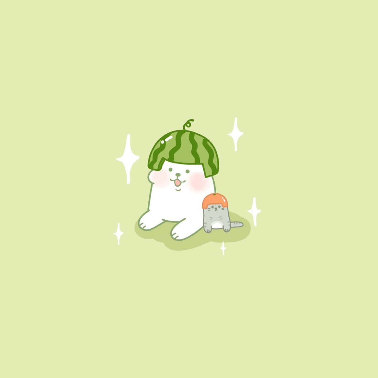 cute iPad, cartoon cats, watermelon hat, HD Desktop Wallpaper