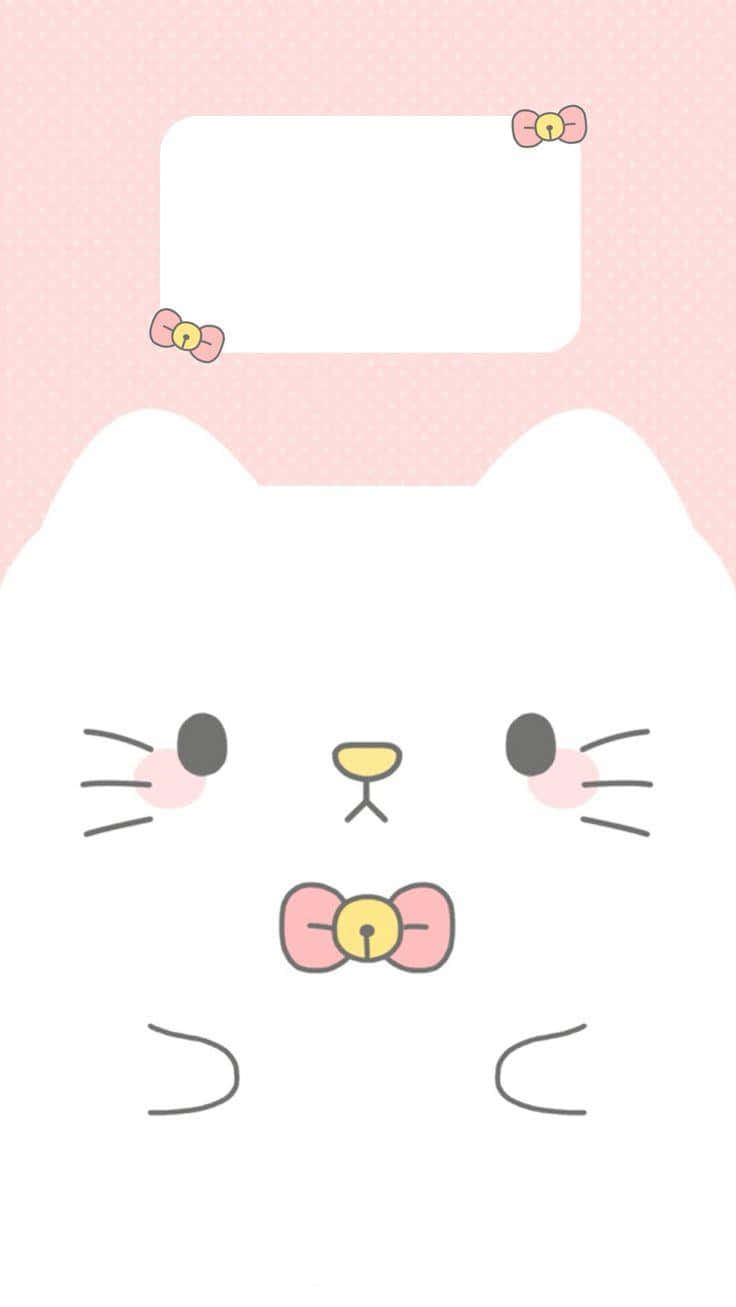 cute kawaii iPad, white cartoon cat, pink bows, HD Phone Wallpaper