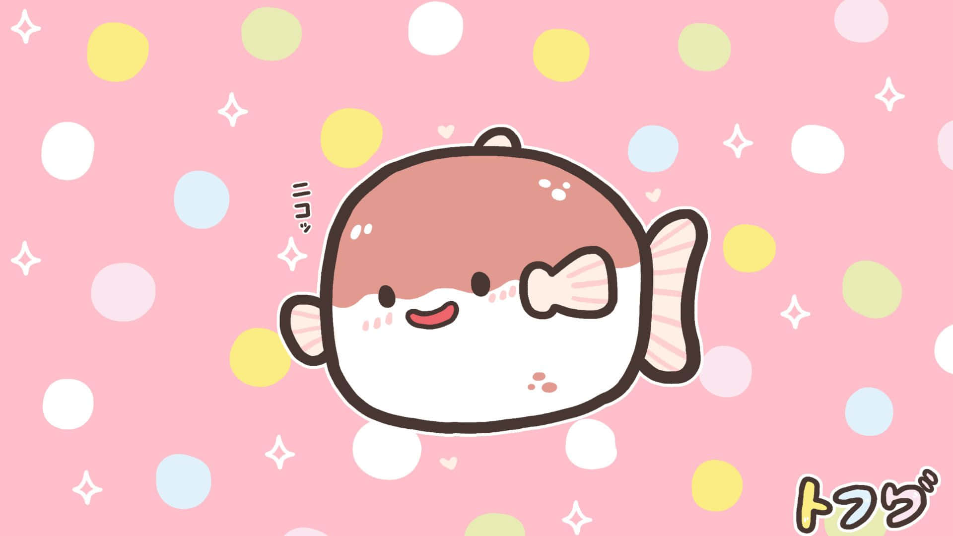 cute kawaii japanese characters, pufferfish, bow, Full HD Desktop Wallpaper
