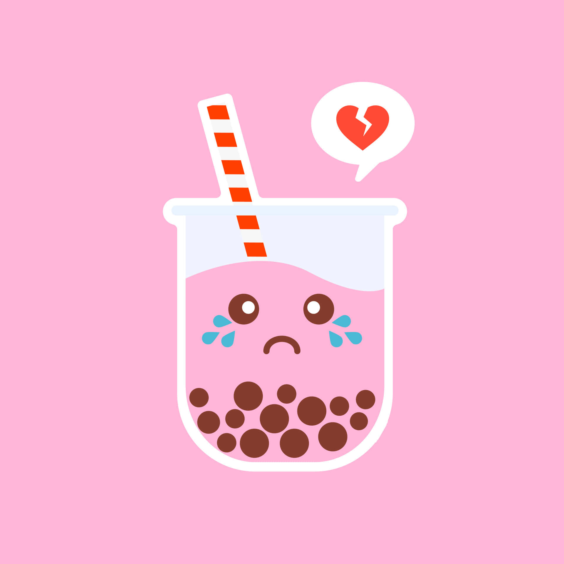 pink bubble tea cup, sad face, tear drops, Full HD Desktop Wallpaper