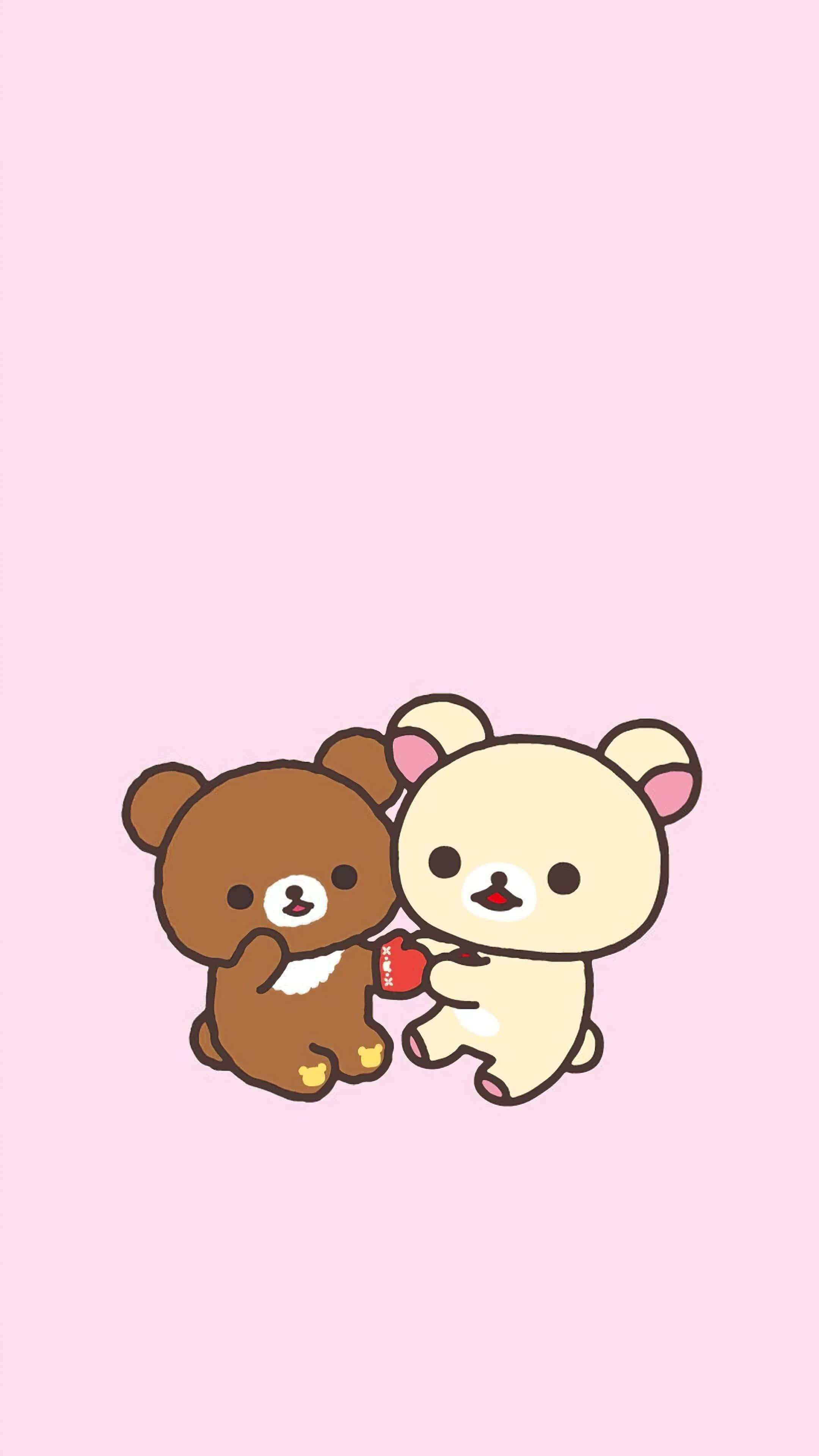 kawaii characters, cartoon bears, soft pink background, 4K Phone Wallpaper