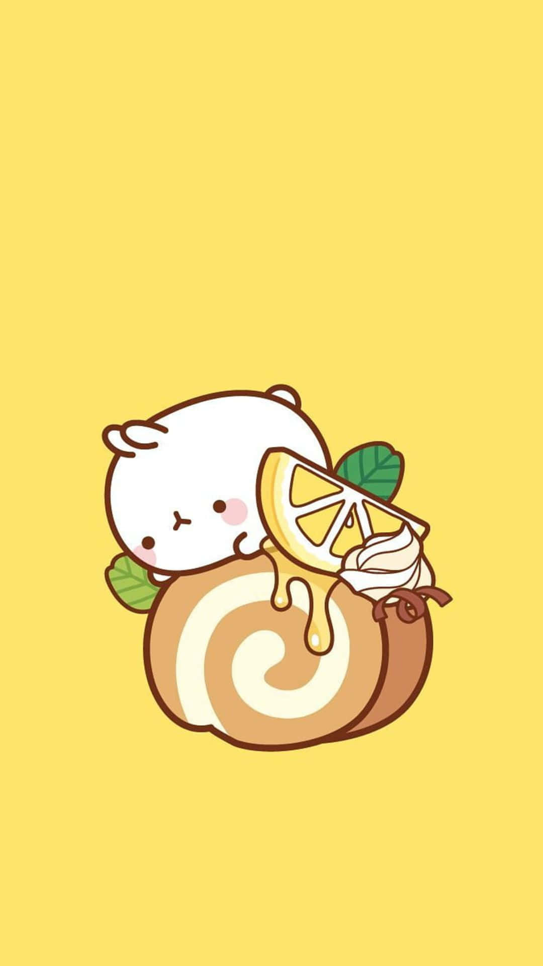 kawaii characters, white kawaii animal character, spiral cake, Full HD Phone Wallpaper