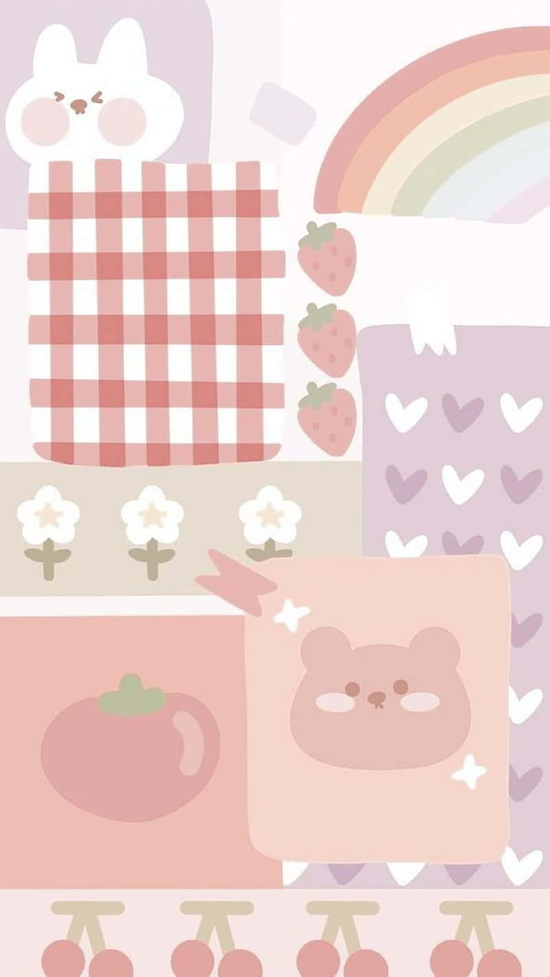bunny, rainbow, strawberries, HD Phone Wallpaper