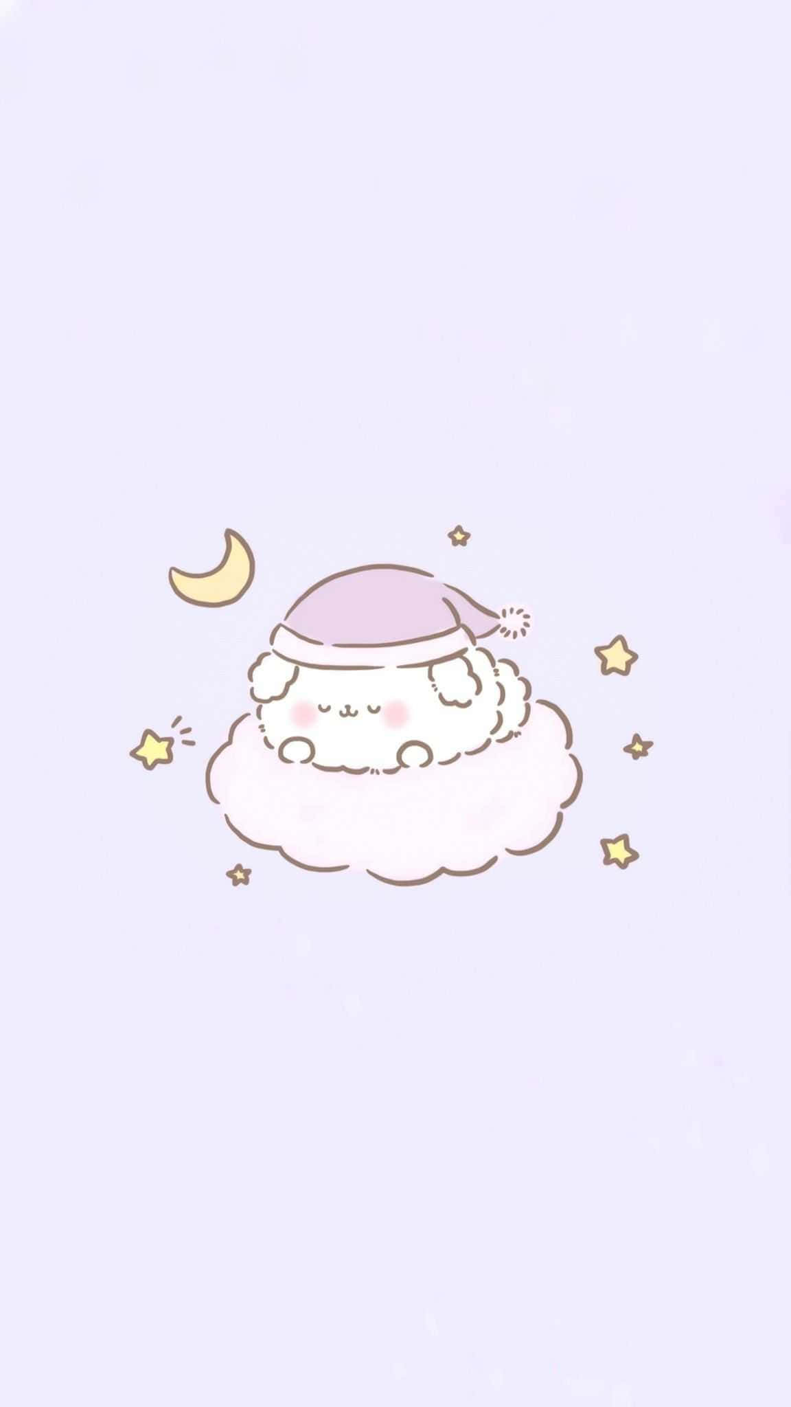 Cute Kawaii, fluffy sheep, pink nightcap, Full HD Phone Wallpaper