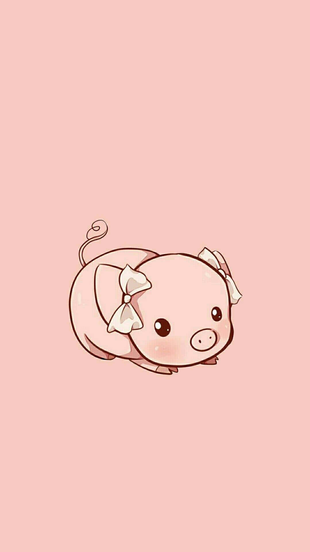 Cute Kawaii Pig Cartoon, pink cartoon piglet, bows, Full HD Phone Wallpaper