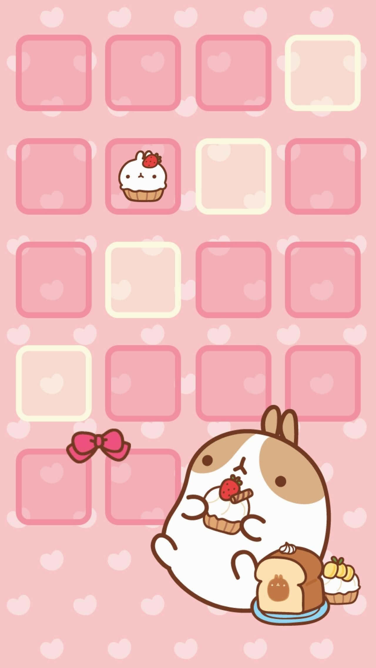 cute kawaii, cartoon bunny, pink bow, Full HD Phone Wallpaper