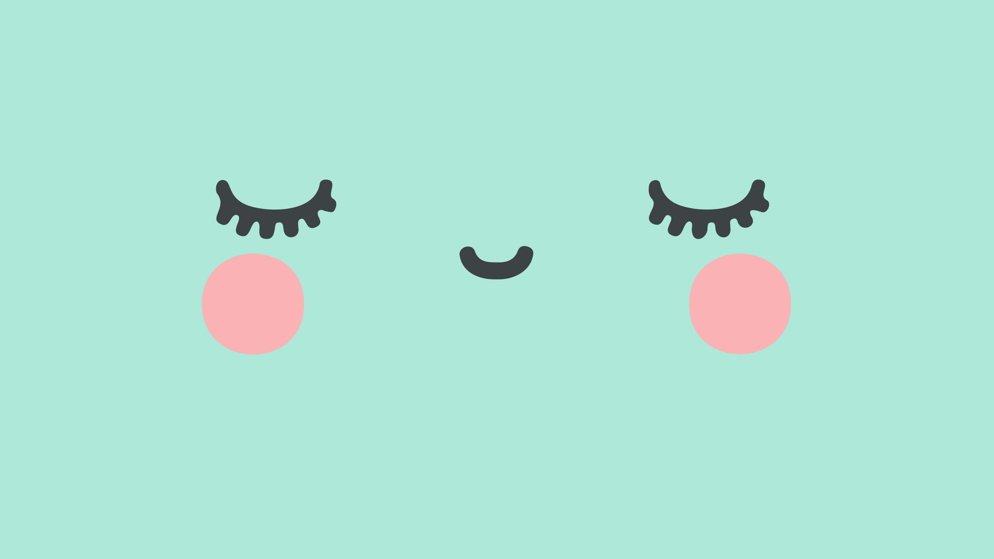 Cute Kawaii, teal face, mint green background, 4K Desktop Wallpaper