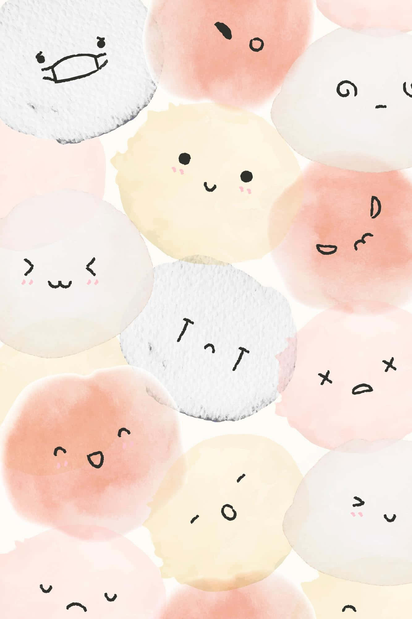 Cute Kawaii, watercolor circles, minimalist faces, Full HD Phone Wallpaper