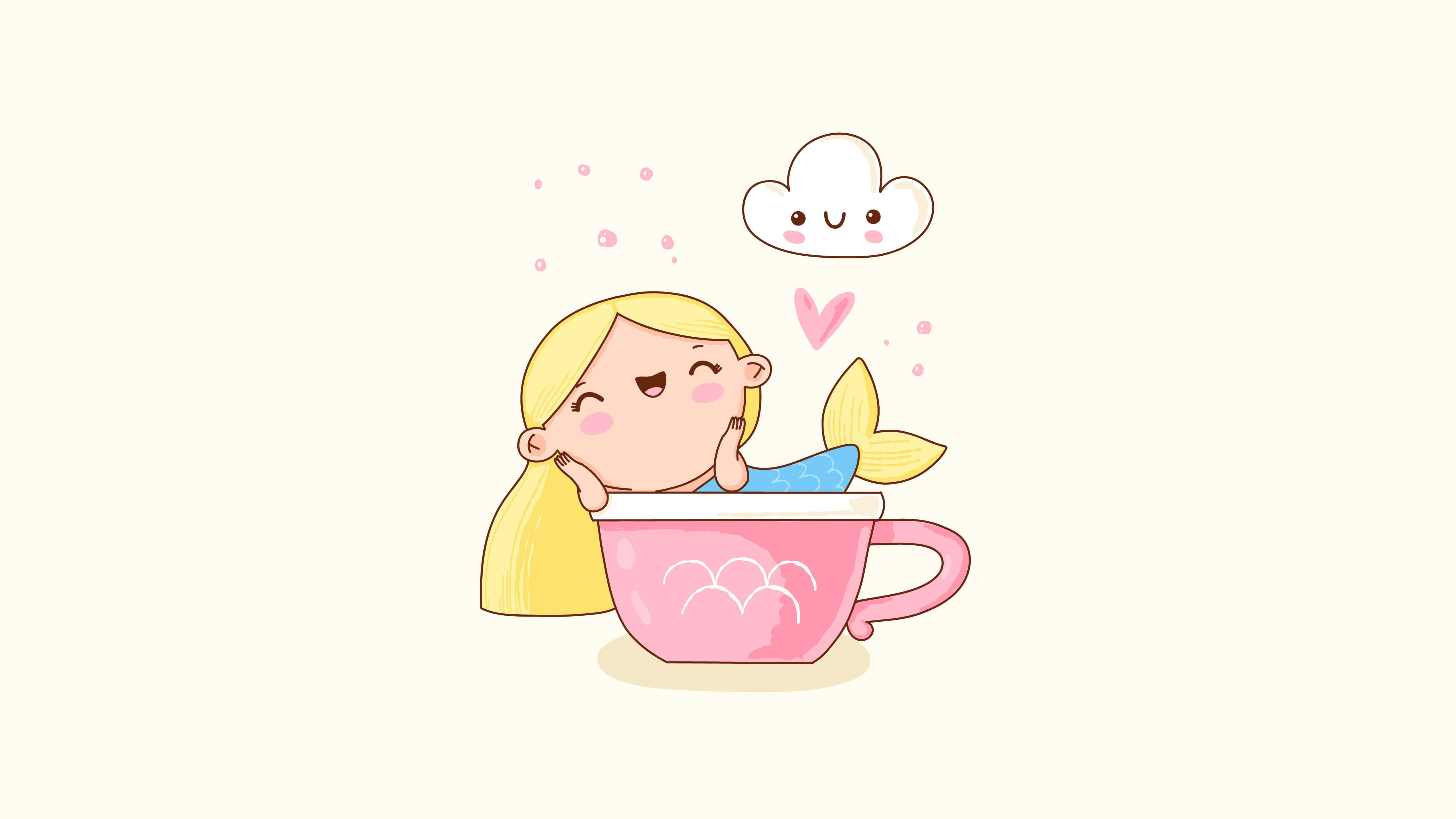 kawaii cartoon, blonde hair, fish tail, 5K Desktop Wallpaper