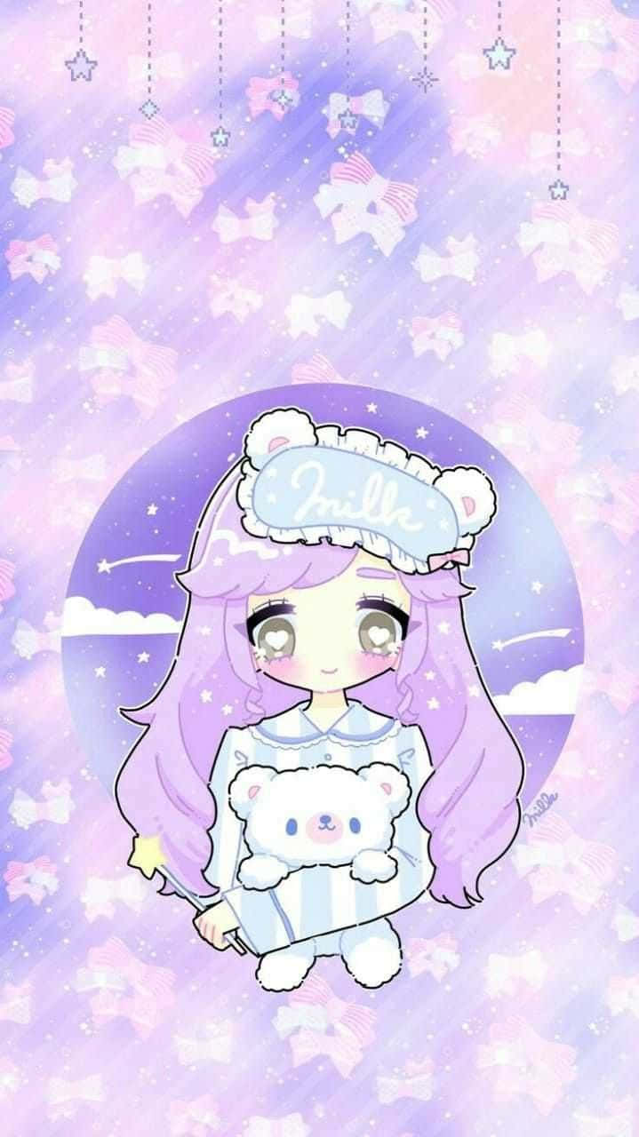 cute kawaii, anime girl, purple hair, HD Phone Wallpaper