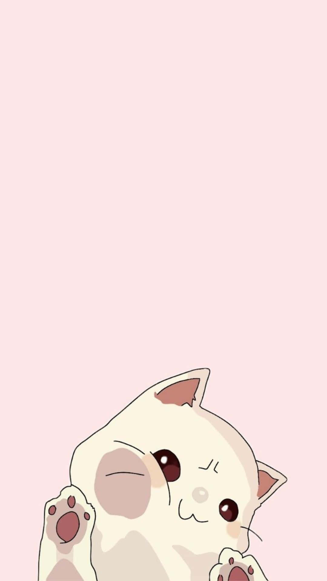 kawaii cartoon, white cartoon cat, closed eyes, Full HD Phone Wallpaper